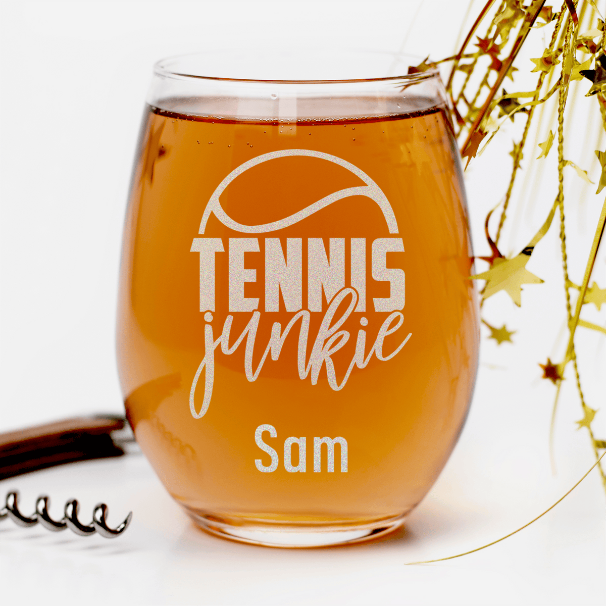 Tennis Junkie Stemless Wine Glass