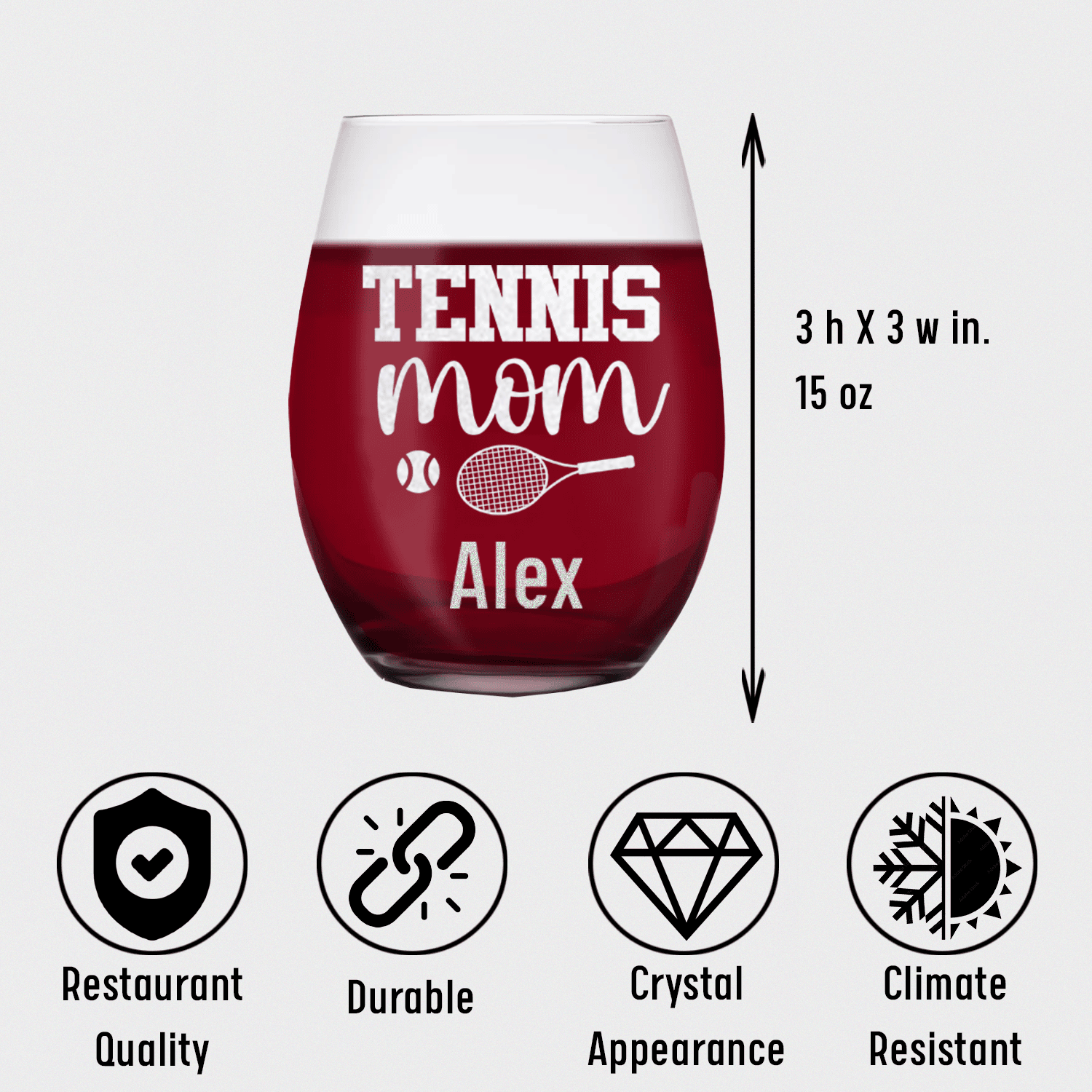 Tennis Mom Stemless Wine Glass