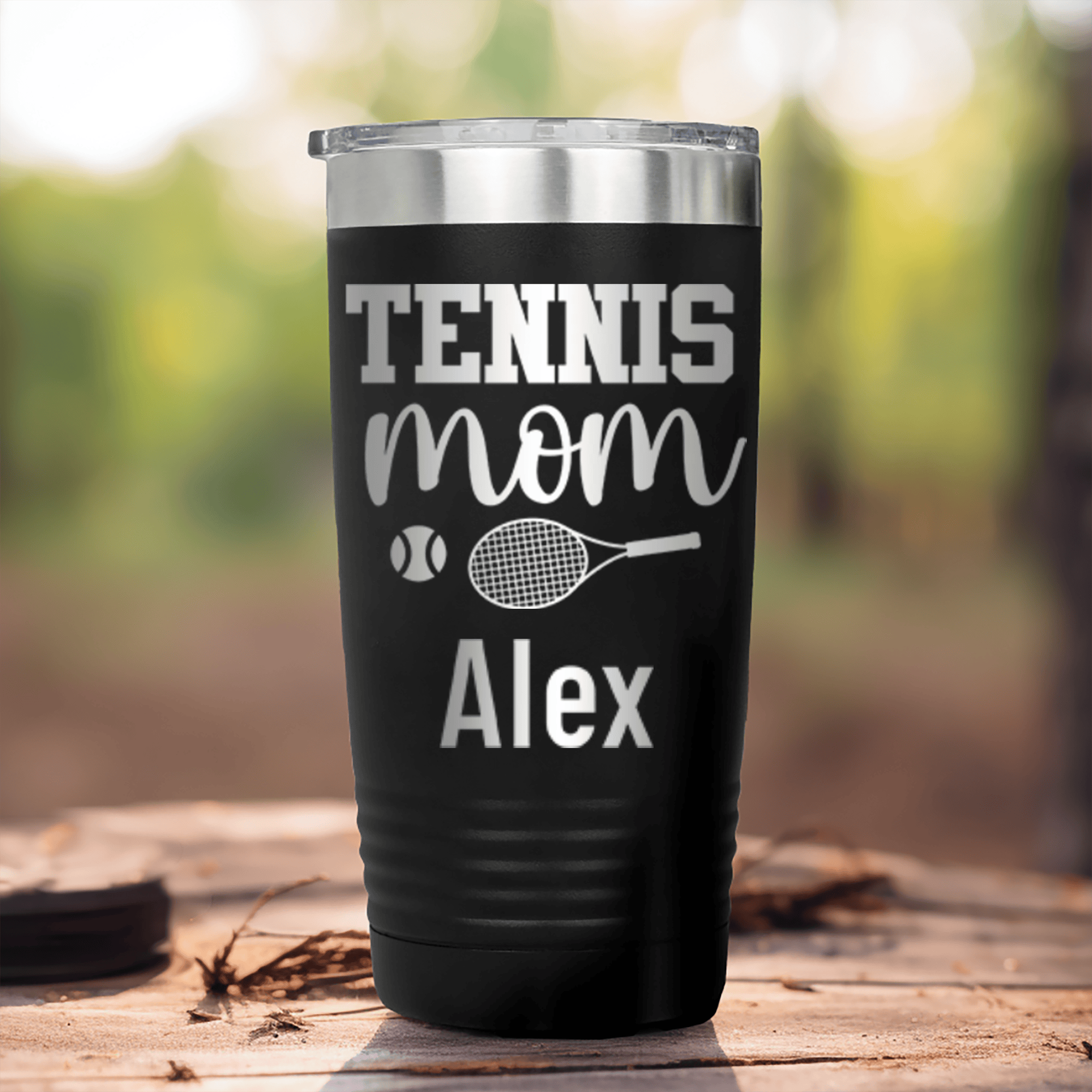 Black Tennis For Her Tumbler With Tennis Mom Design