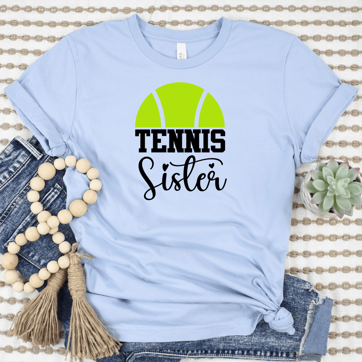 Womens Light Blue T Shirt with Tennis-Sister design