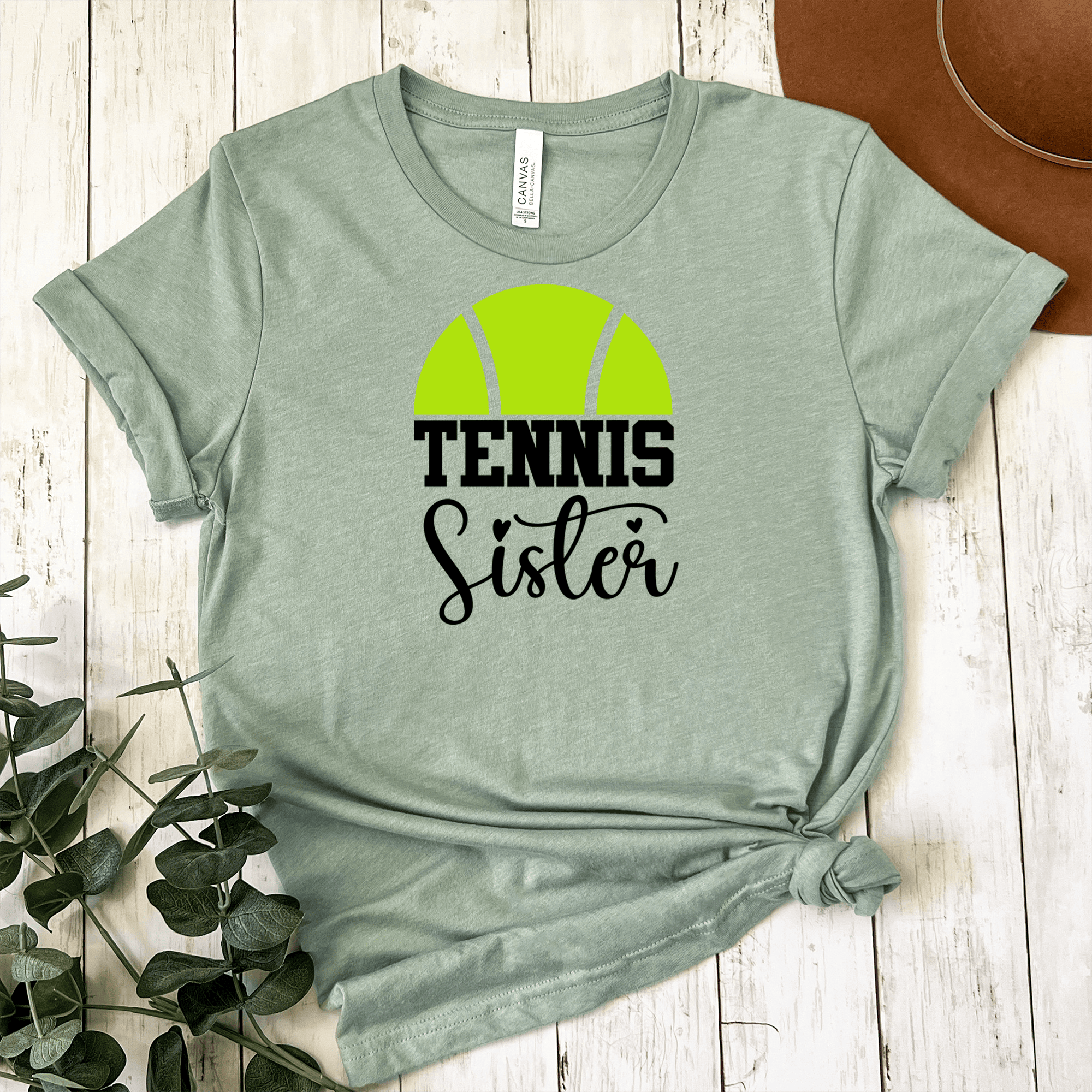 Womens Light Green T Shirt with Tennis-Sister design