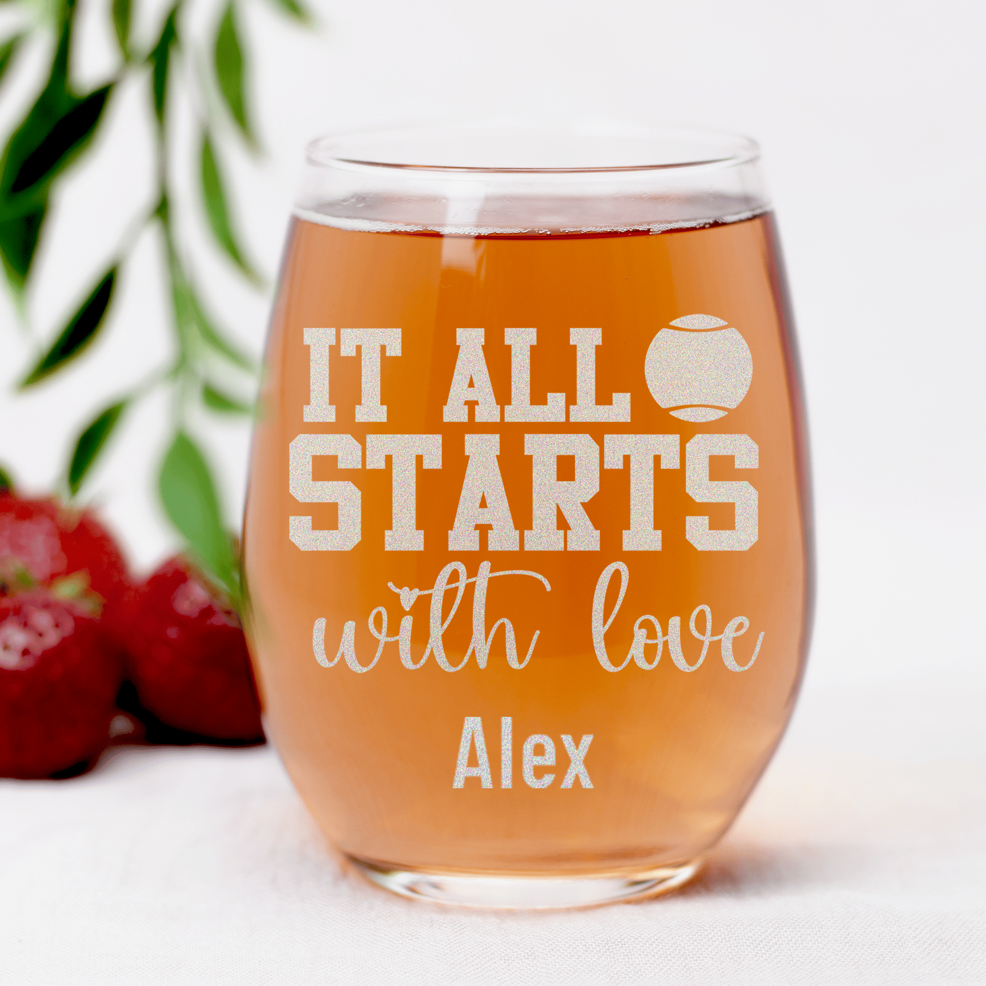 Tennis Starts With Love Stemless Wine Glass