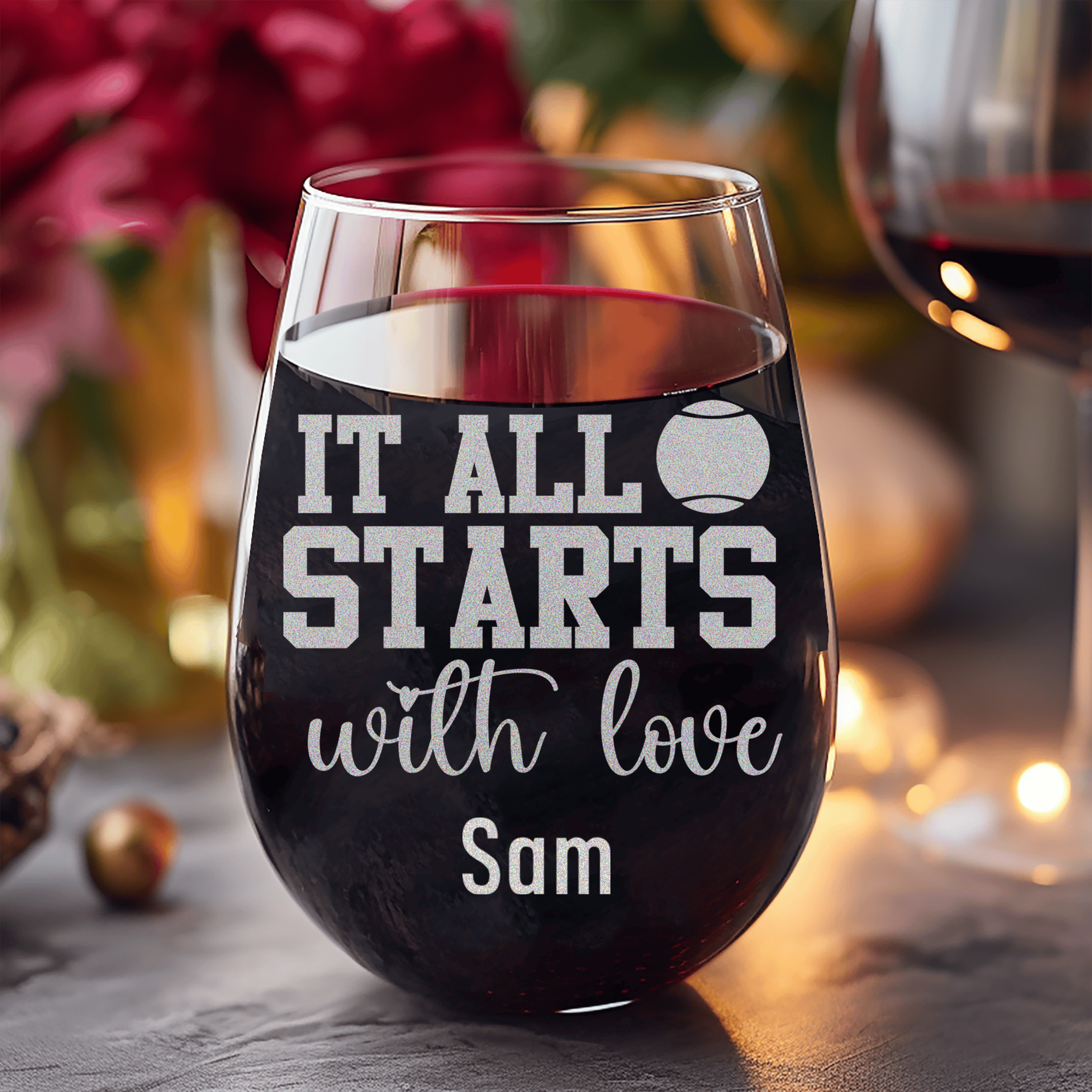 Tennis Starts With Love Stemless Wine Glass