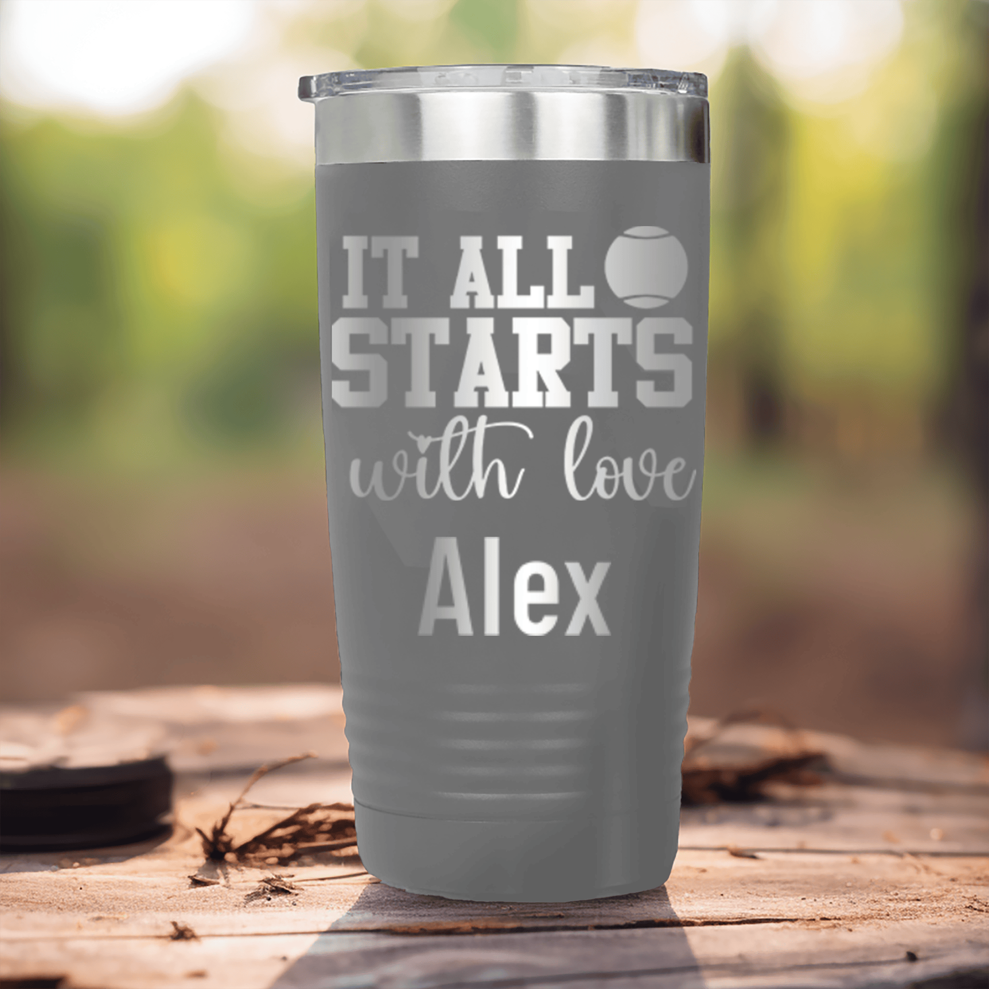Grey Tennis For Her Tumbler With Tennis Starts With Love Design