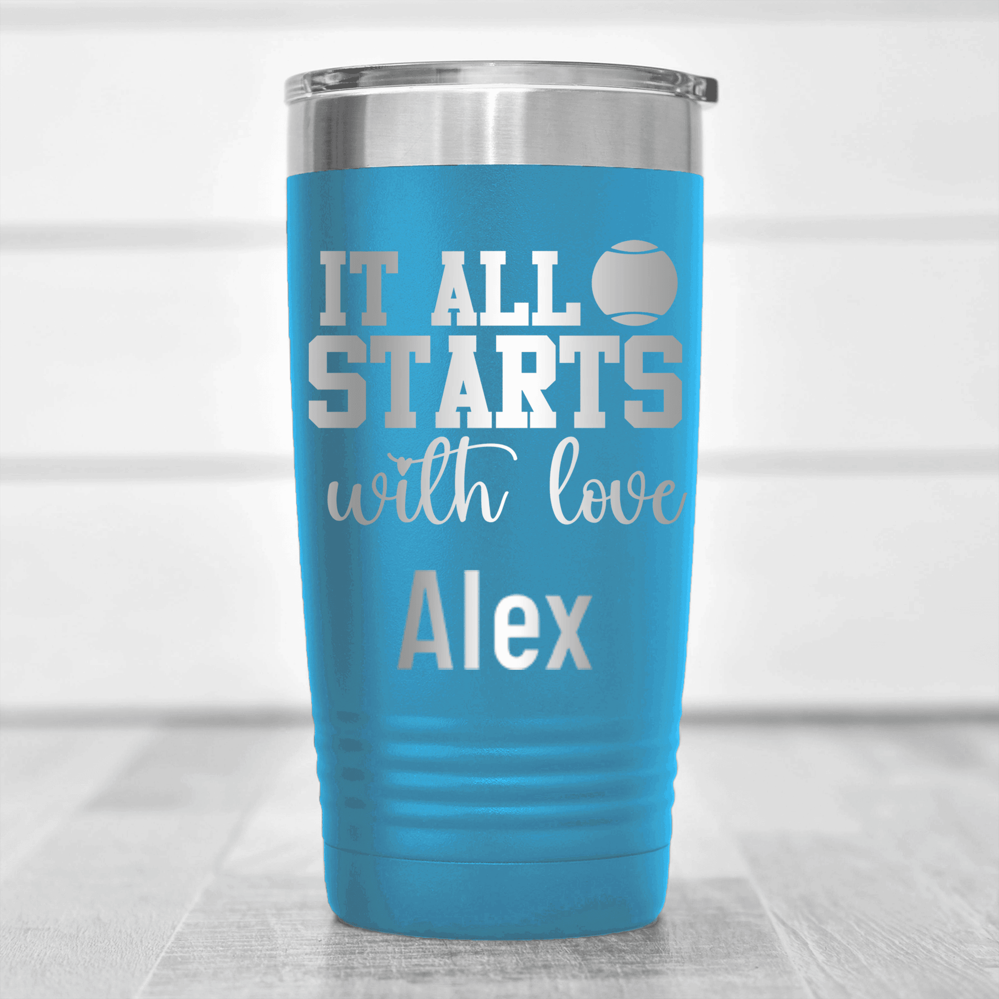 Light Blue Tennis For Her Tumbler With Tennis Starts With Love Design