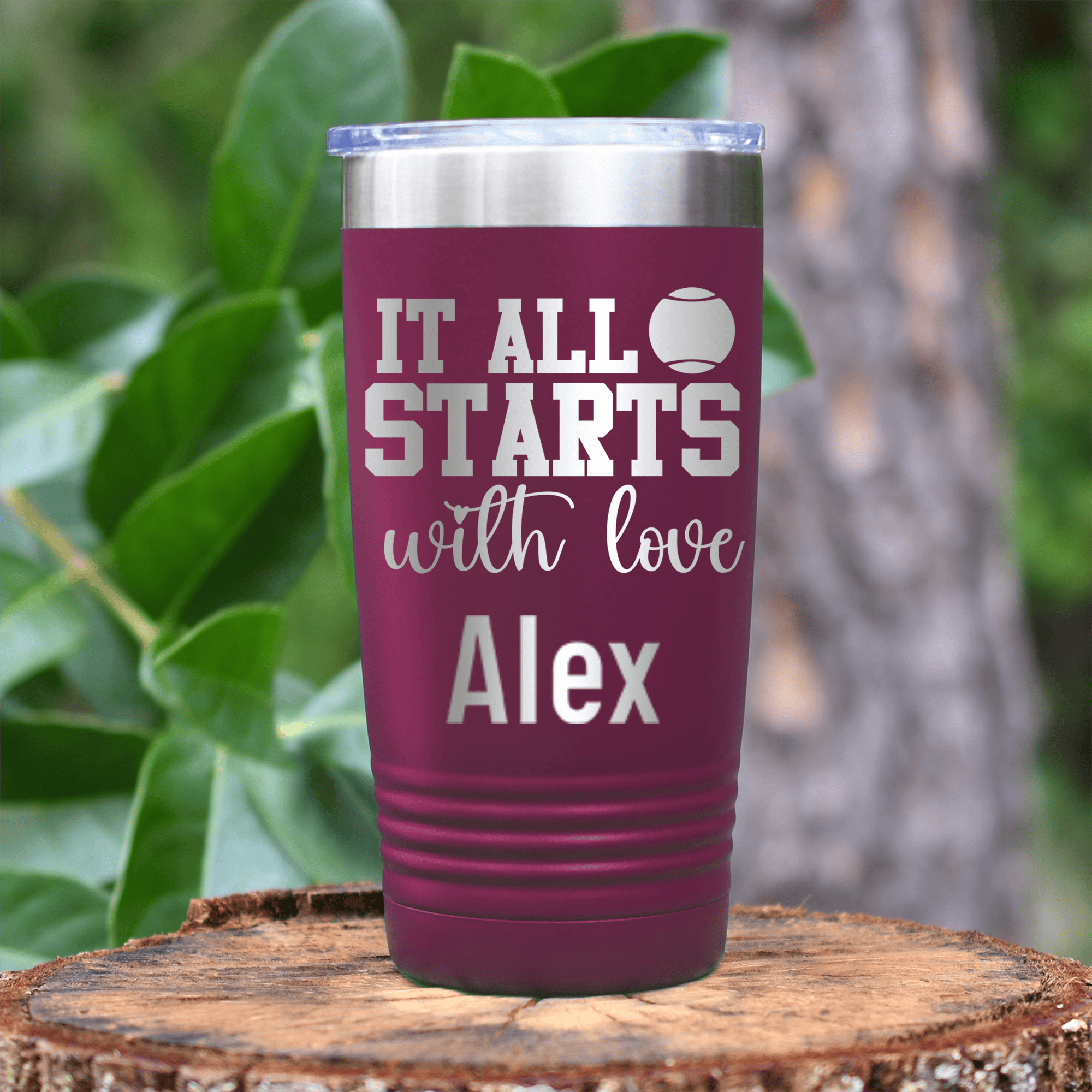Maroon Tennis For Her Tumbler With Tennis Starts With Love Design