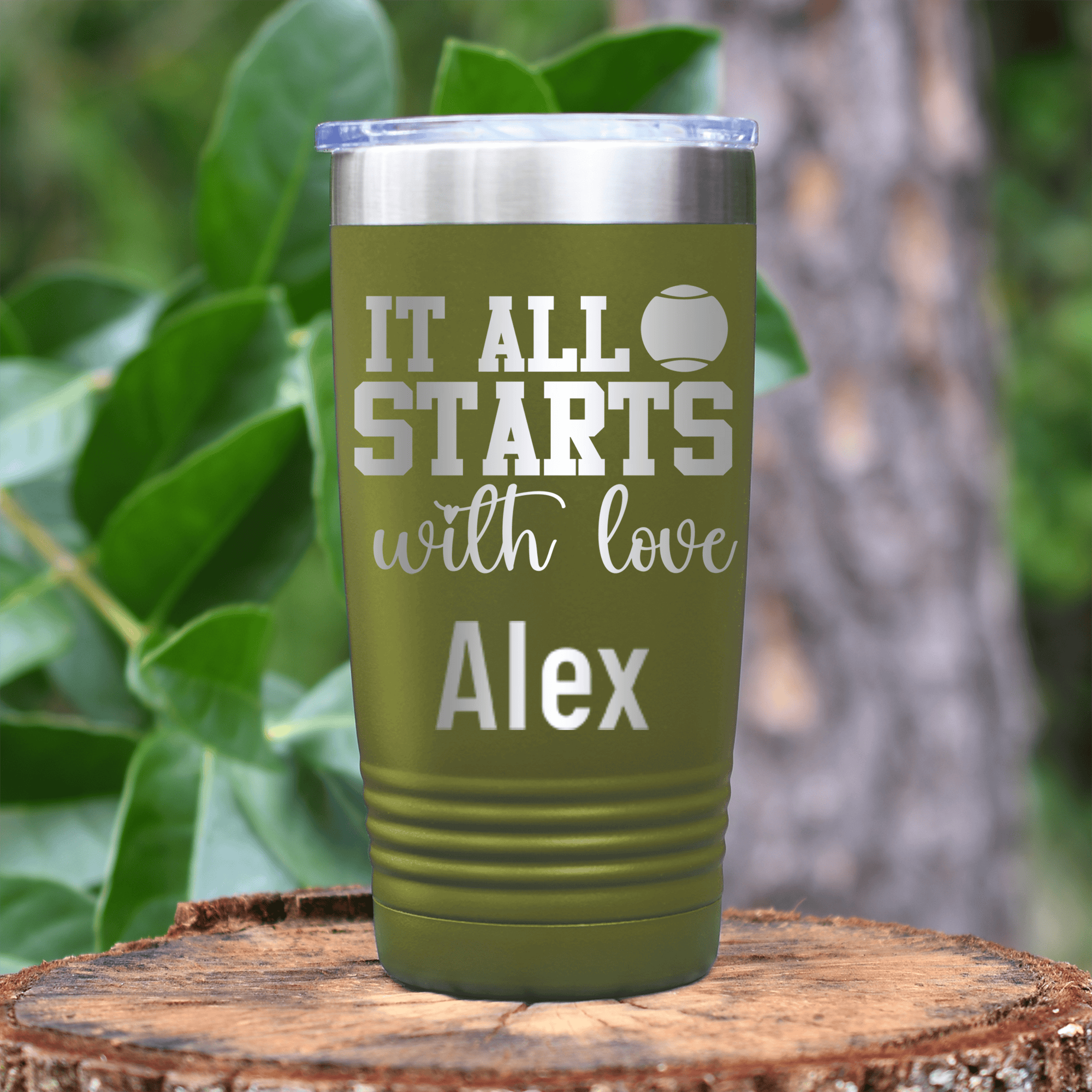 Military Green Tennis For Her Tumbler With Tennis Starts With Love Design