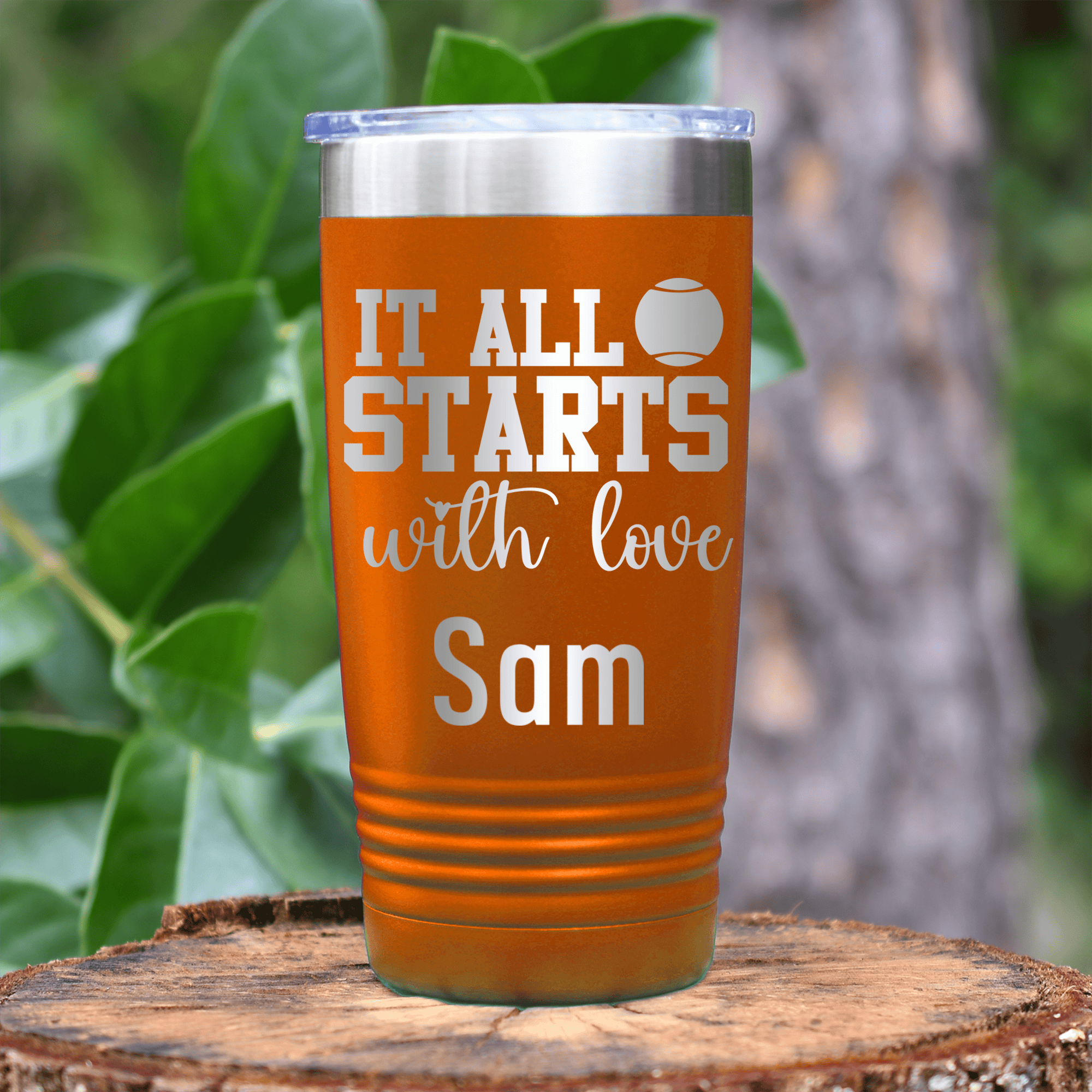 Orange Tennis For Her Tumbler With Tennis Starts With Love Design