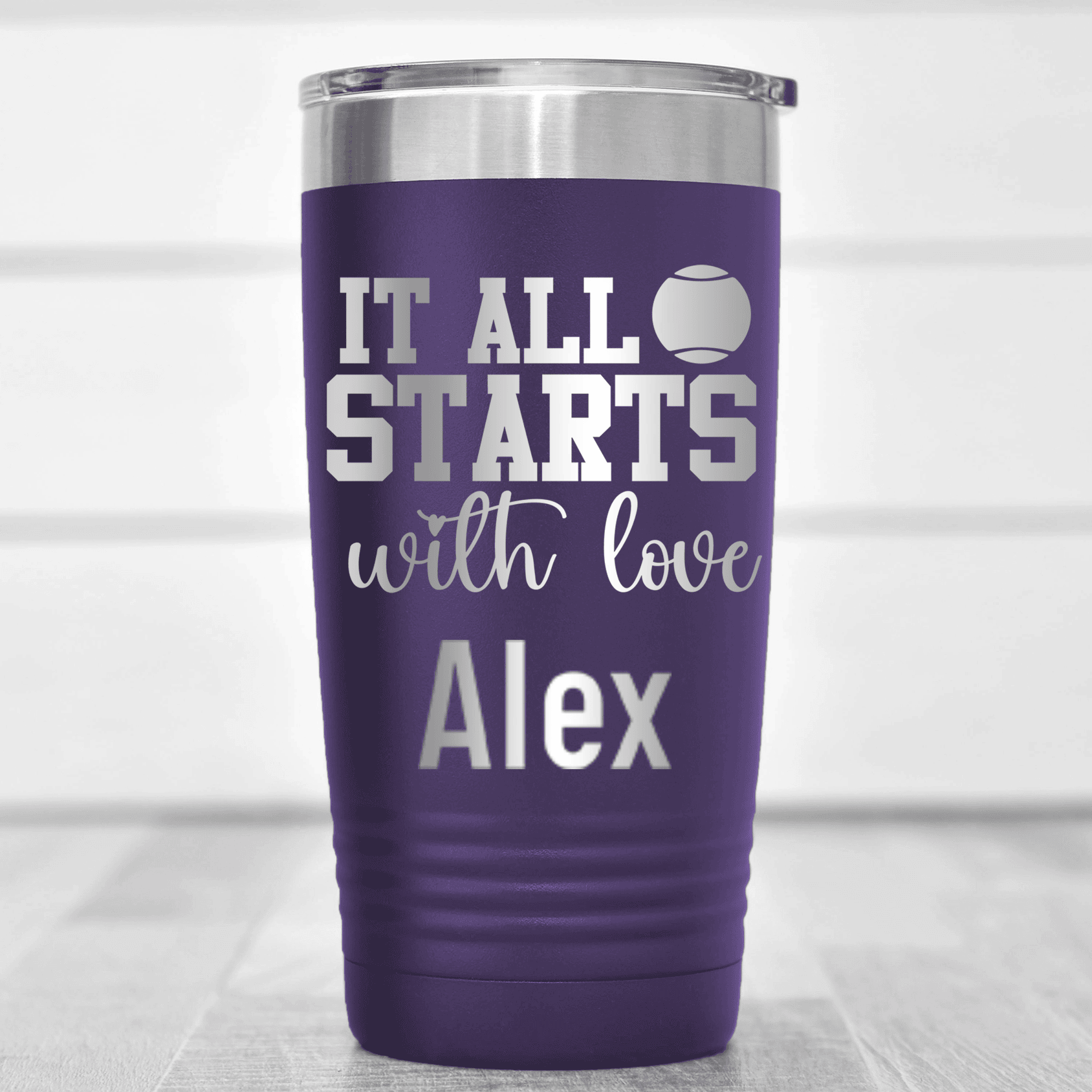 Purple Tennis For Her Tumbler With Tennis Starts With Love Design