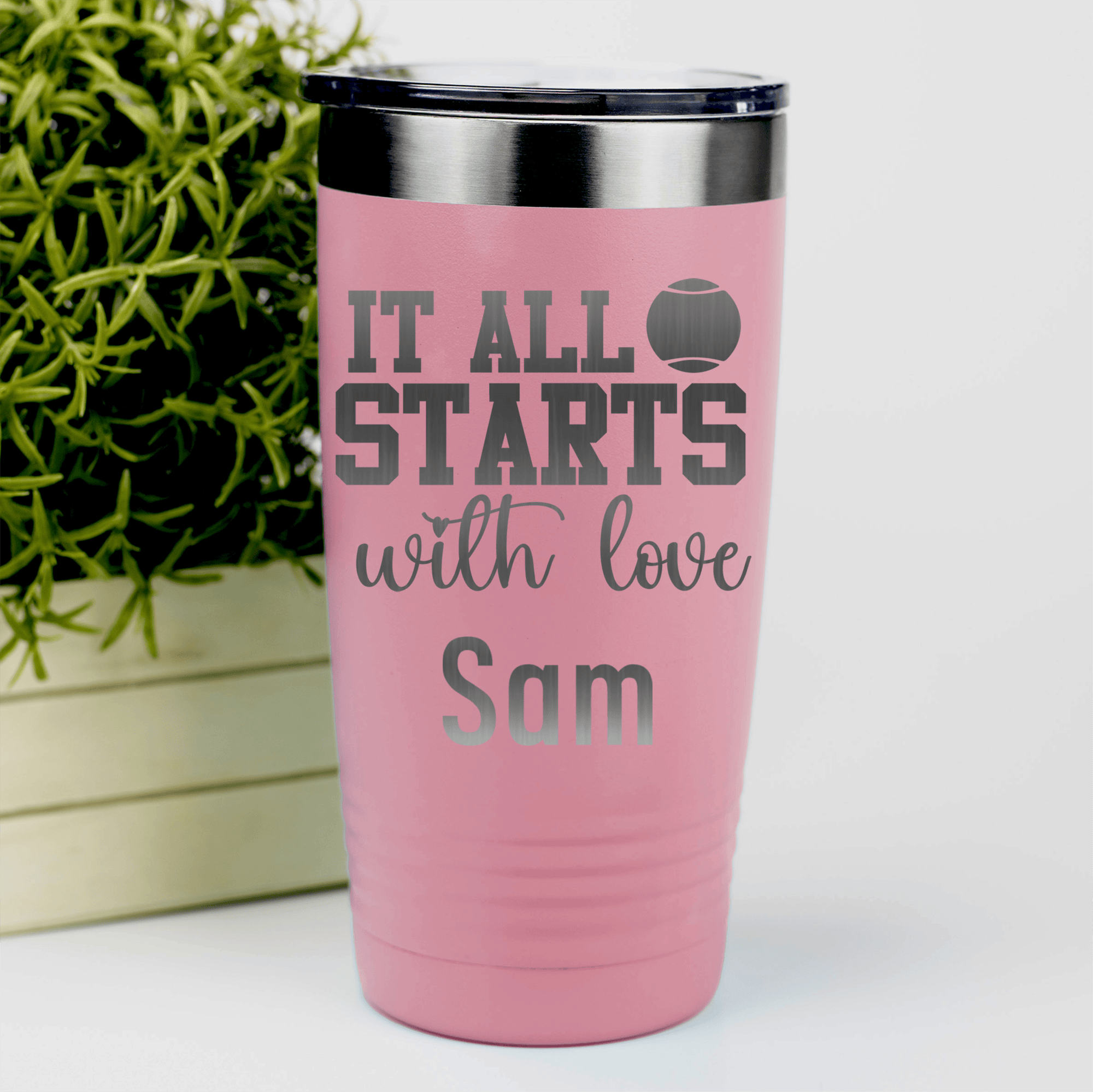 Salmon Tennis For Her Tumbler With Tennis Starts With Love Design