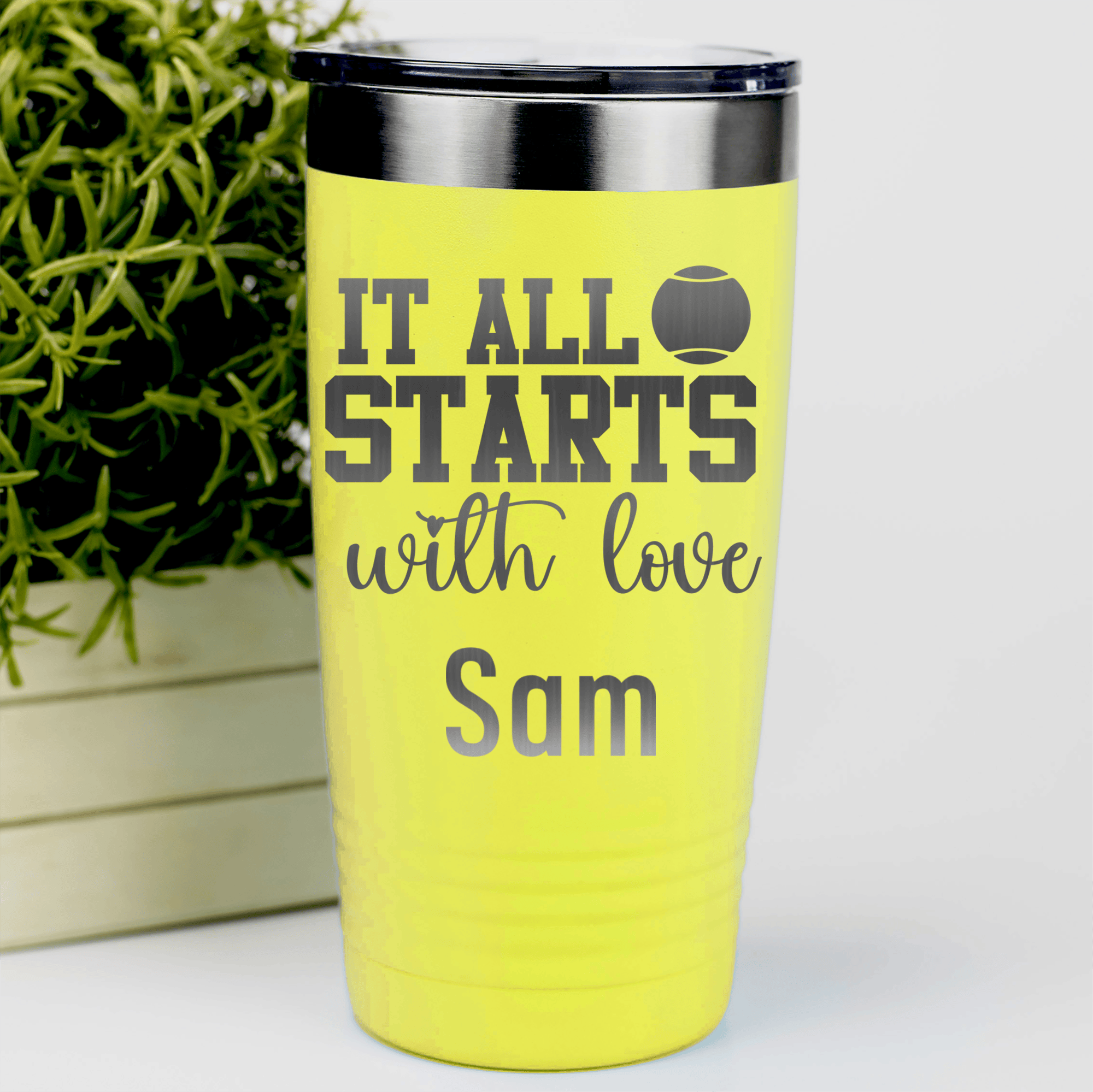 Yellow Tennis For Her Tumbler With Tennis Starts With Love Design