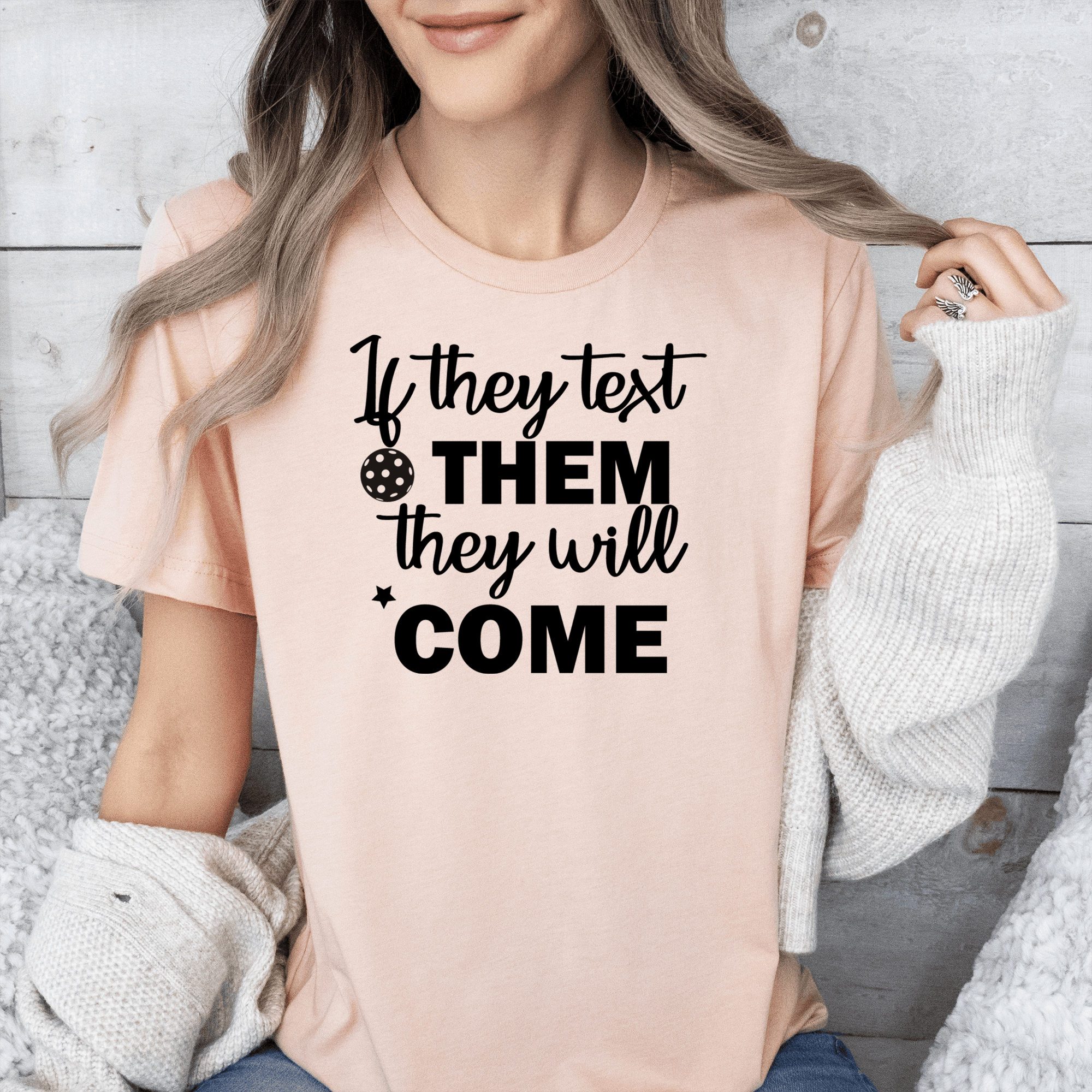 Womens Heather Peach T Shirt with Text-Pickle design