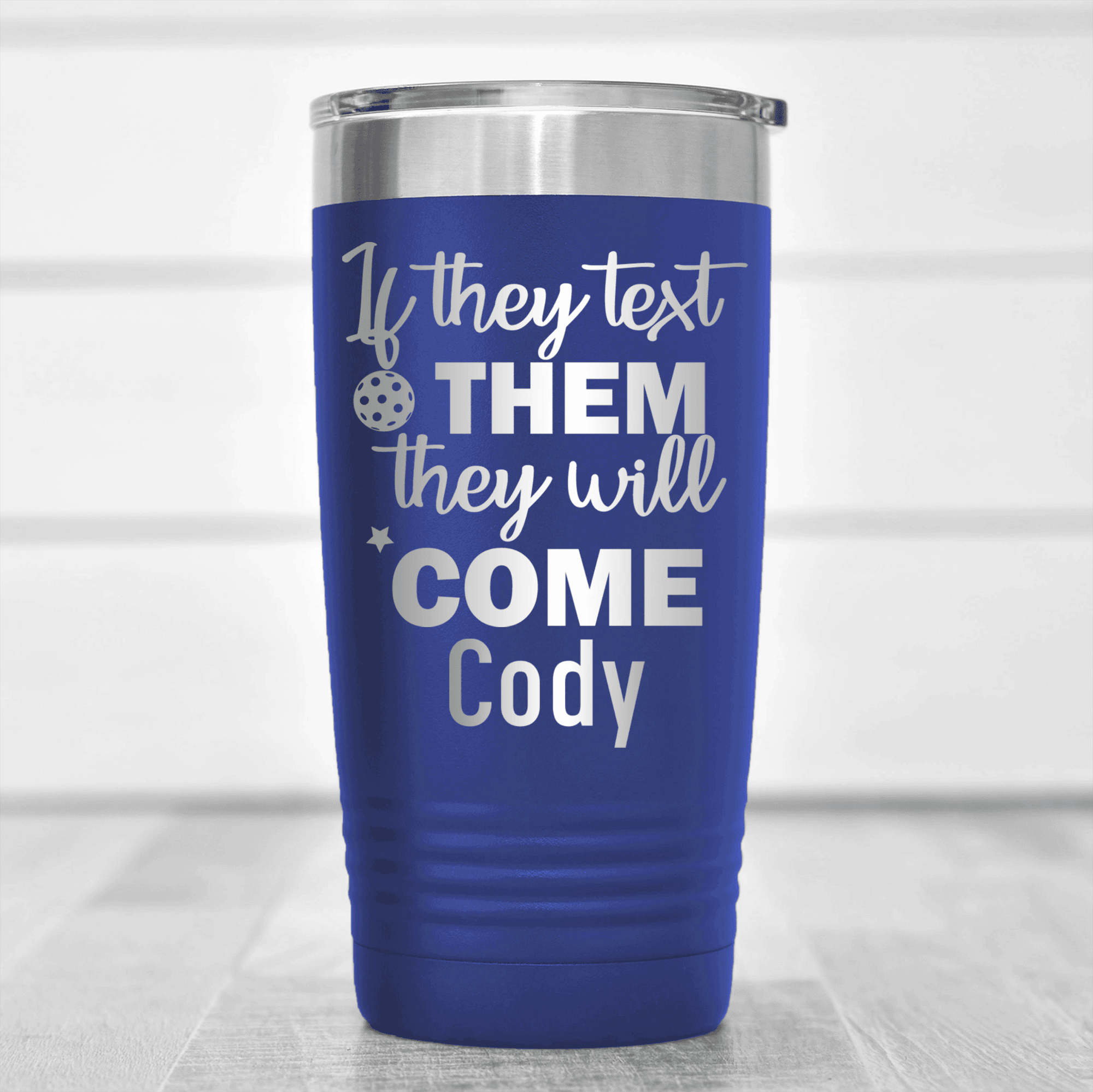 Blue Pickleball Tumbler With Text Pickle Design