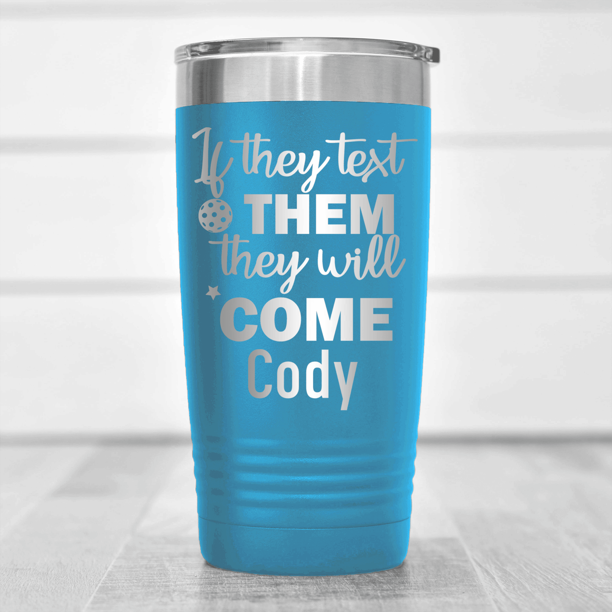 Light Blue Pickleball Tumbler With Text Pickle Design