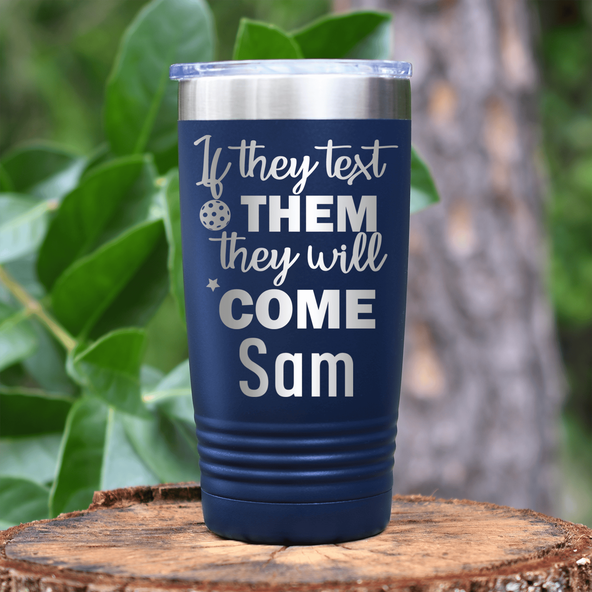 Navy Pickleball Tumbler With Text Pickle Design