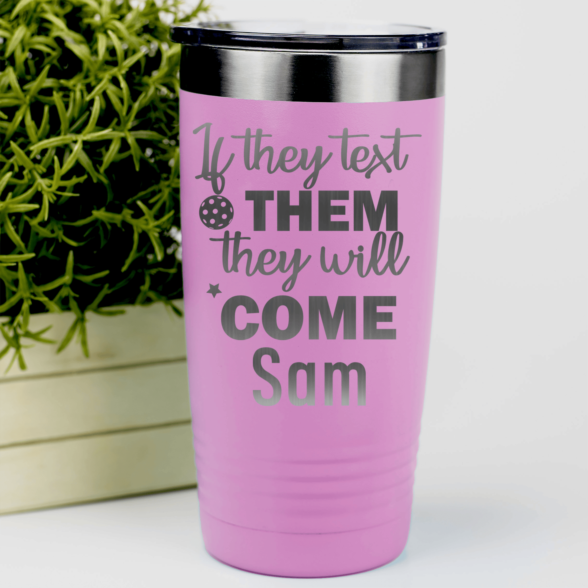 Pink Pickleball Tumbler With Text Pickle Design