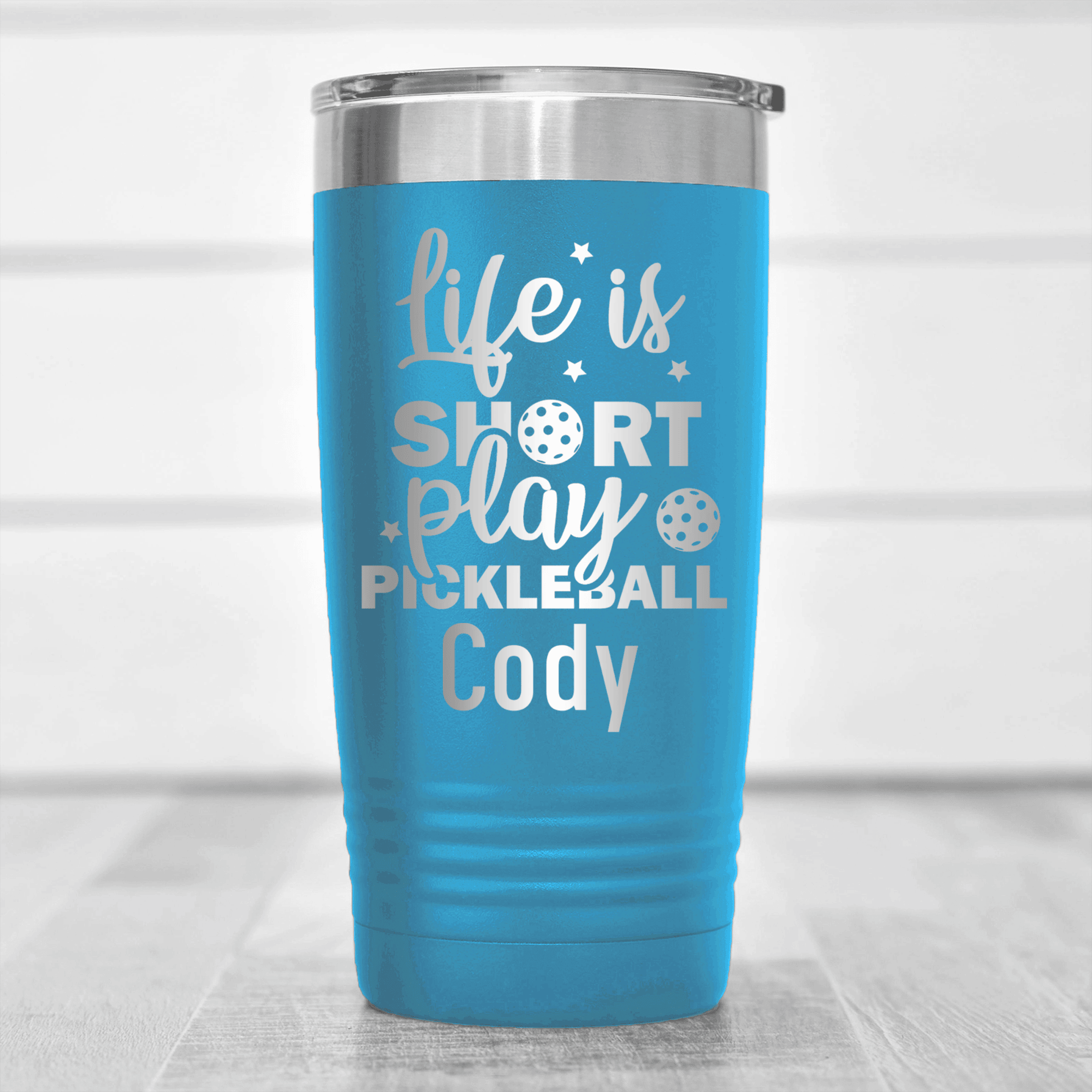 Light Blue Pickleball Tumbler With That Pickle Life Design