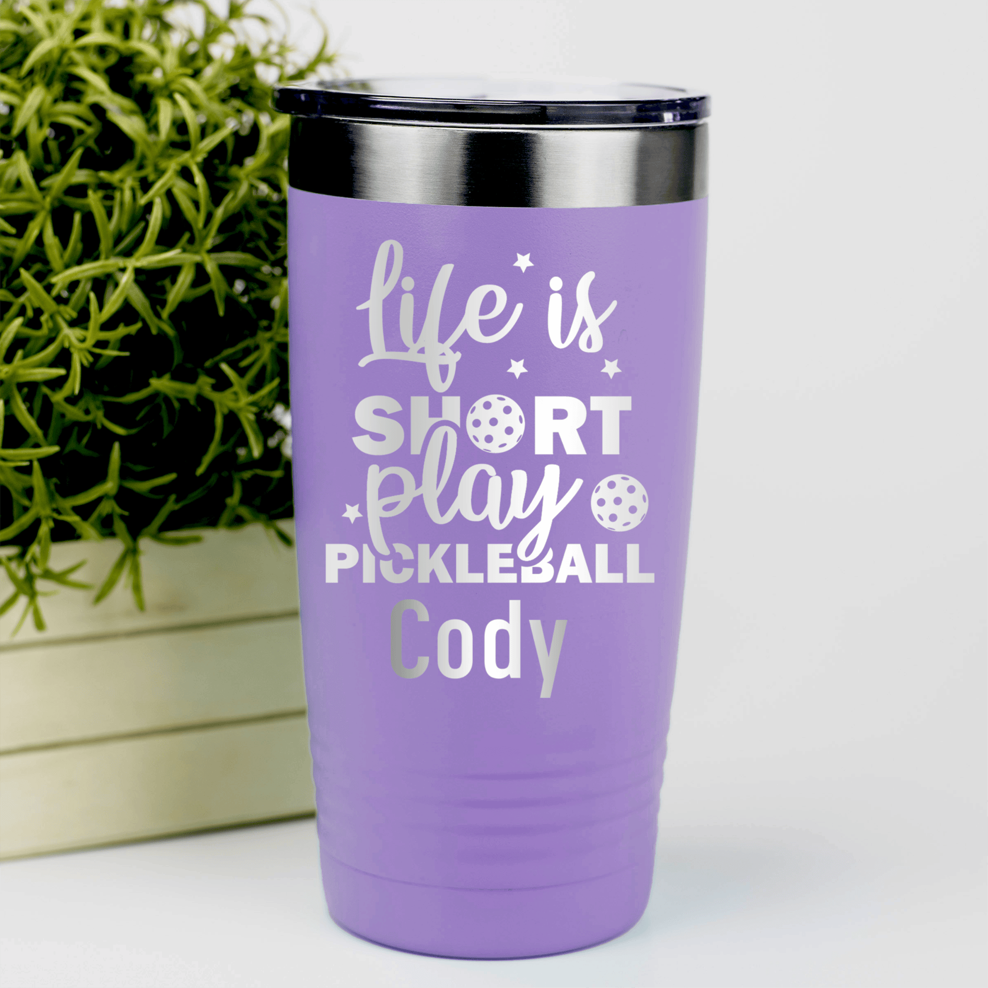 Light Purple Pickleball Tumbler With That Pickle Life Design