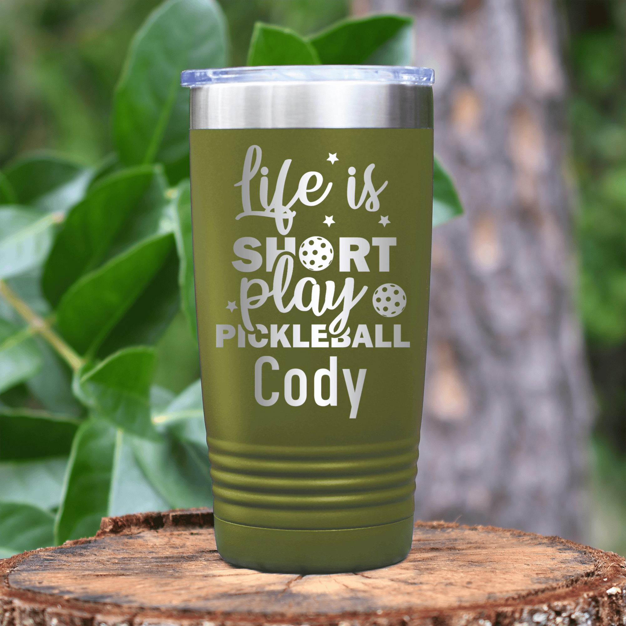 Military Green Pickleball Tumbler With That Pickle Life Design