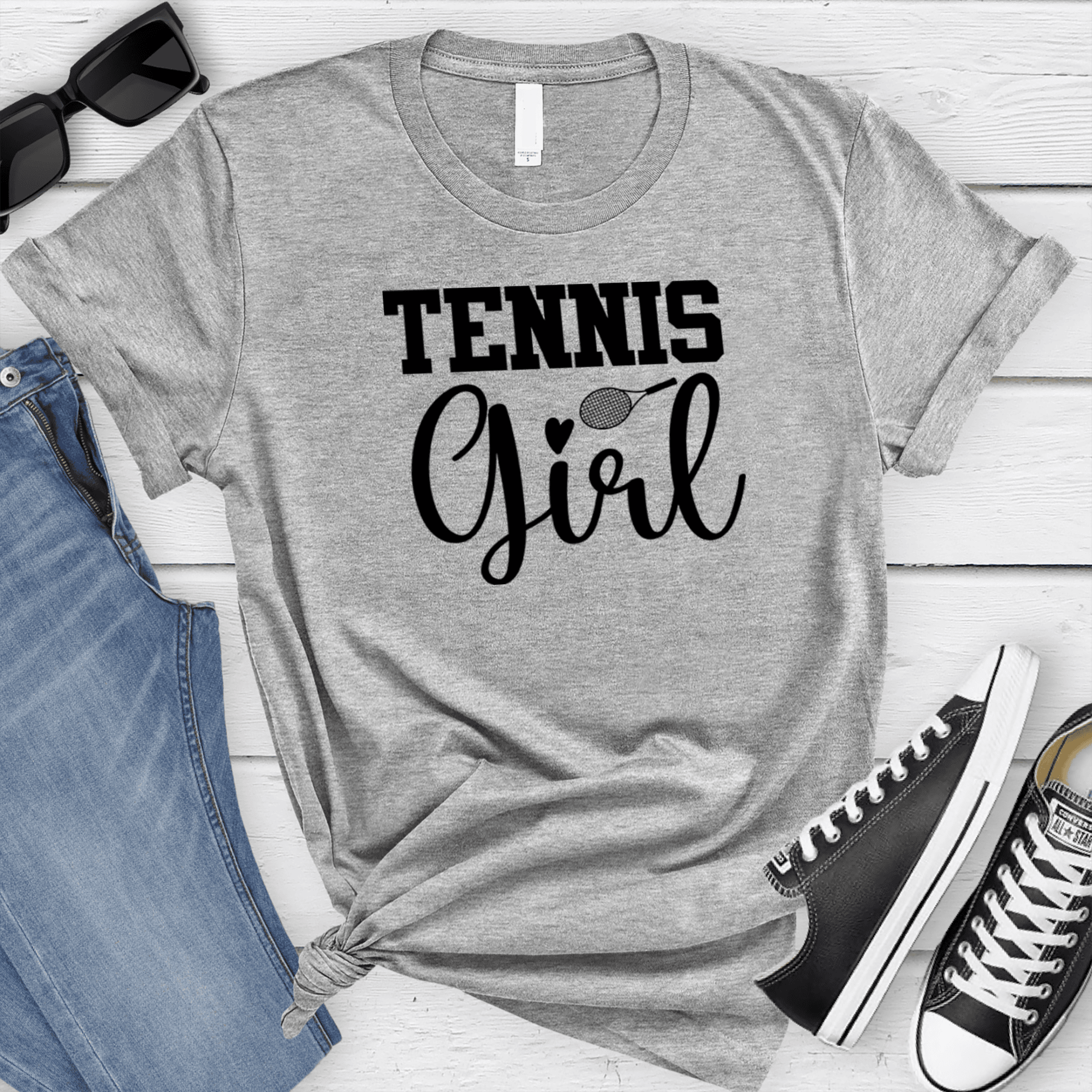 Womens Grey T Shirt with That-Tennis-Girl design