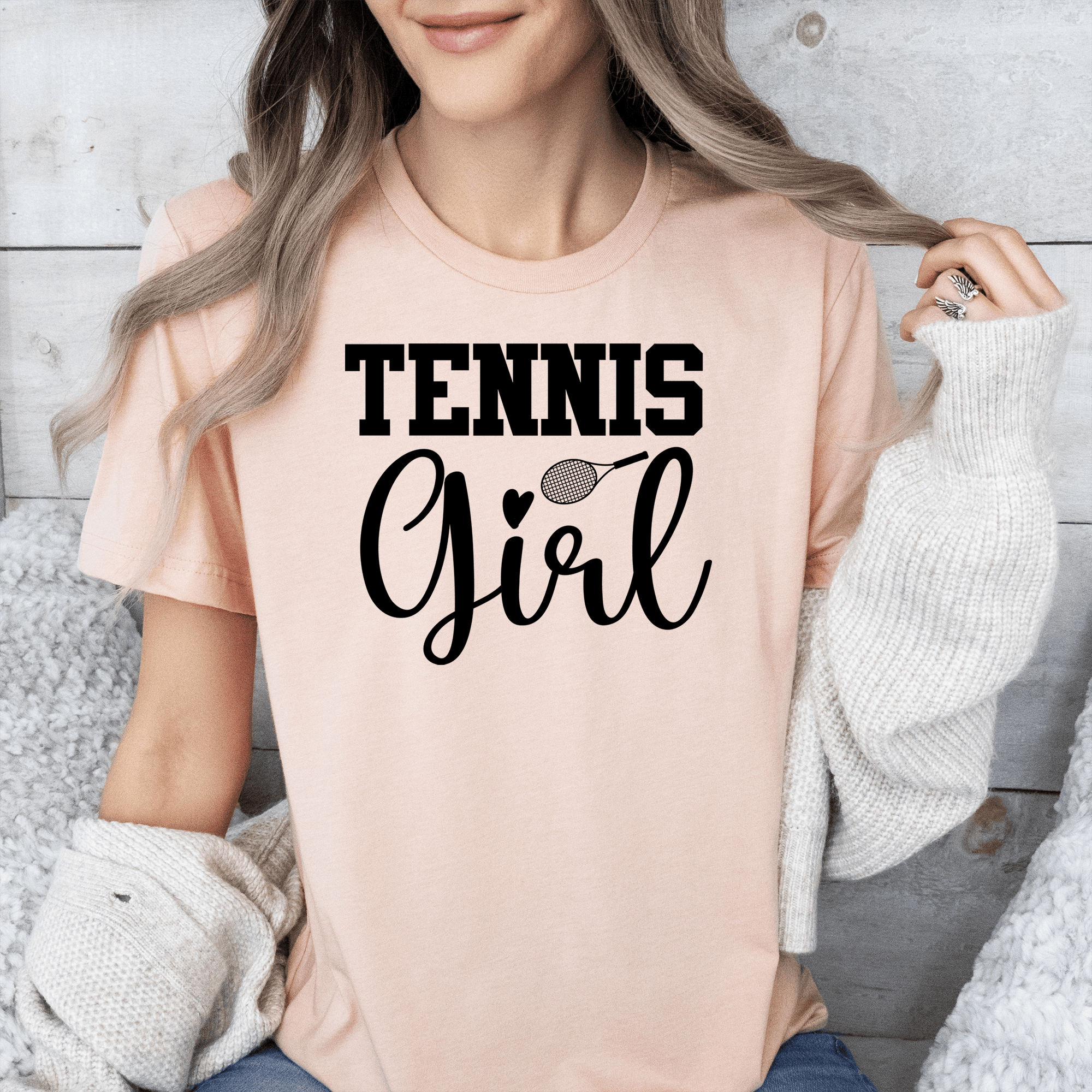 Womens Heather Peach T Shirt with That-Tennis-Girl design