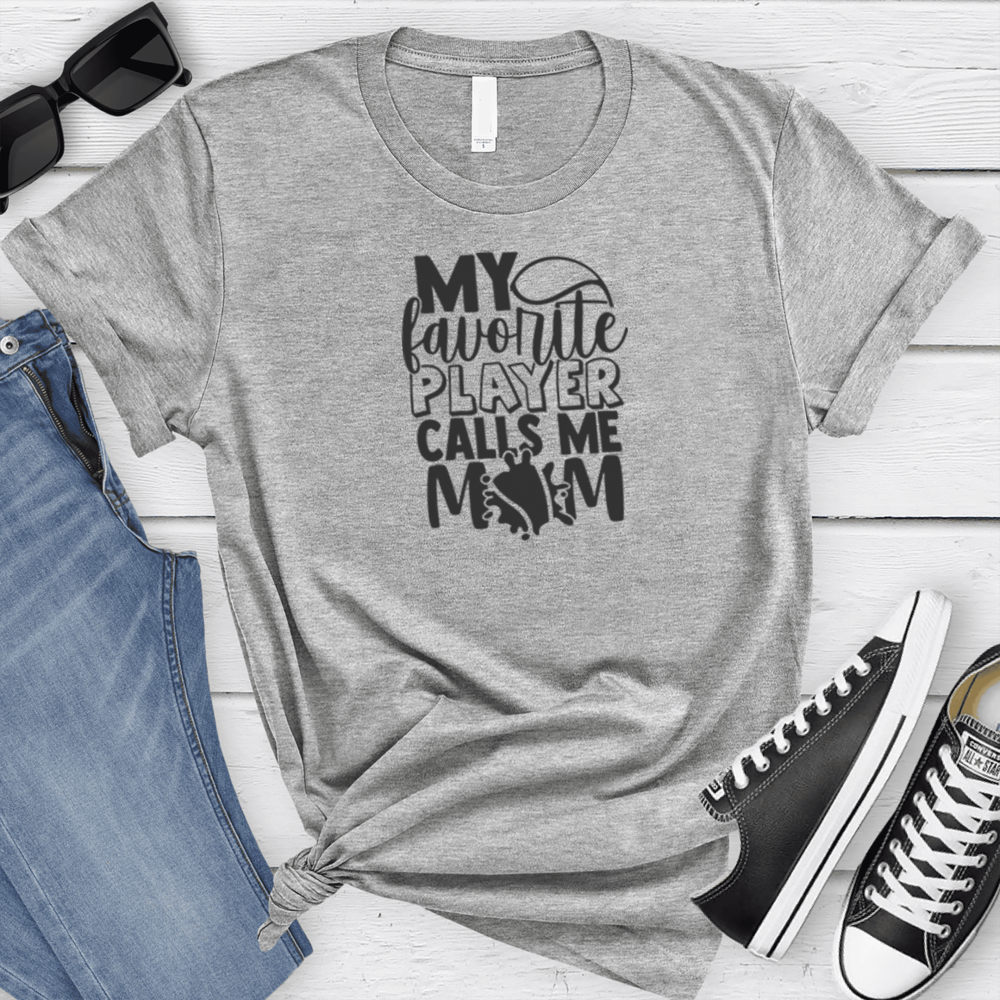 Womens Grey T Shirt with That-Tennis-Player-Calls-Me-Mom design