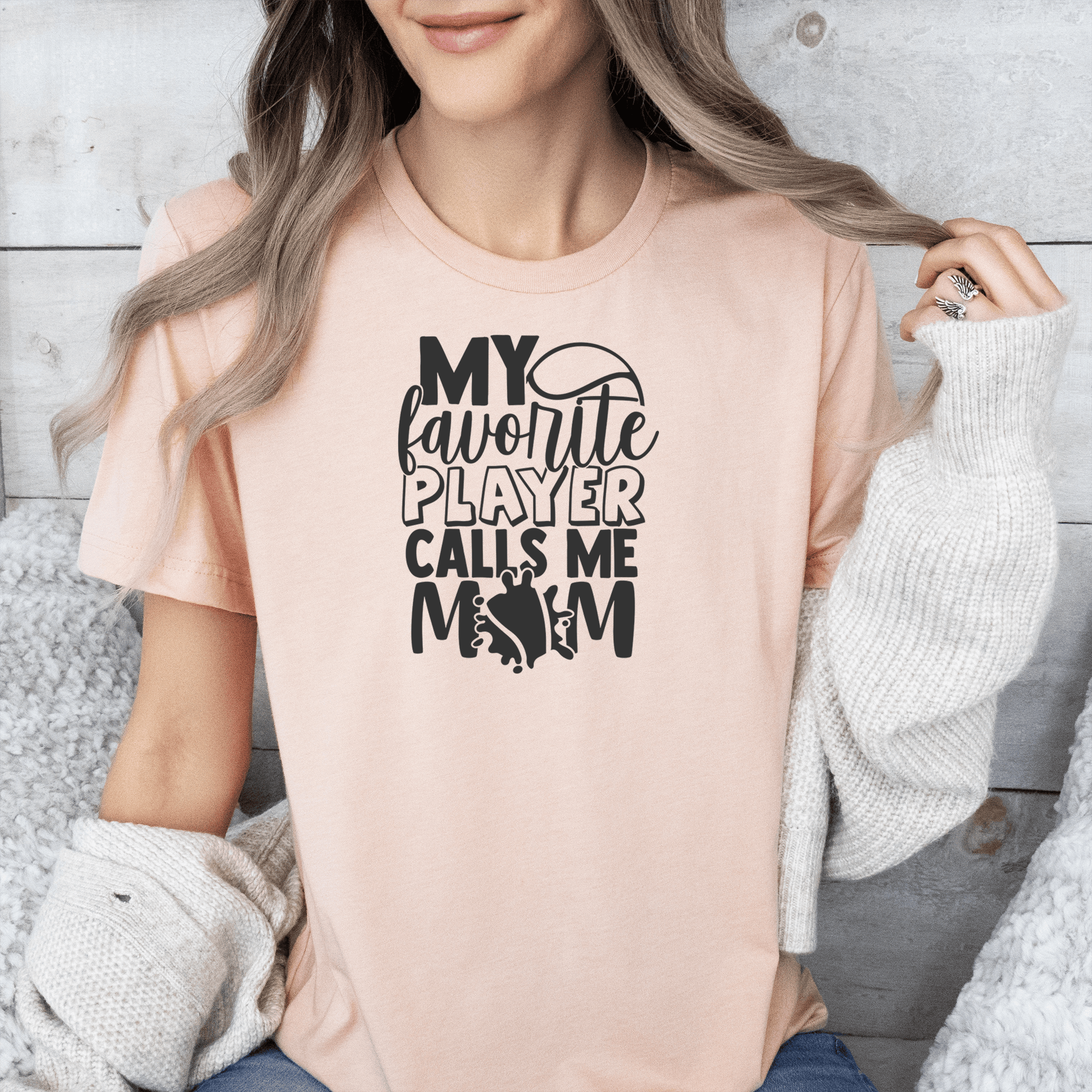 Womens Heather Peach T Shirt with That-Tennis-Player-Calls-Me-Mom design