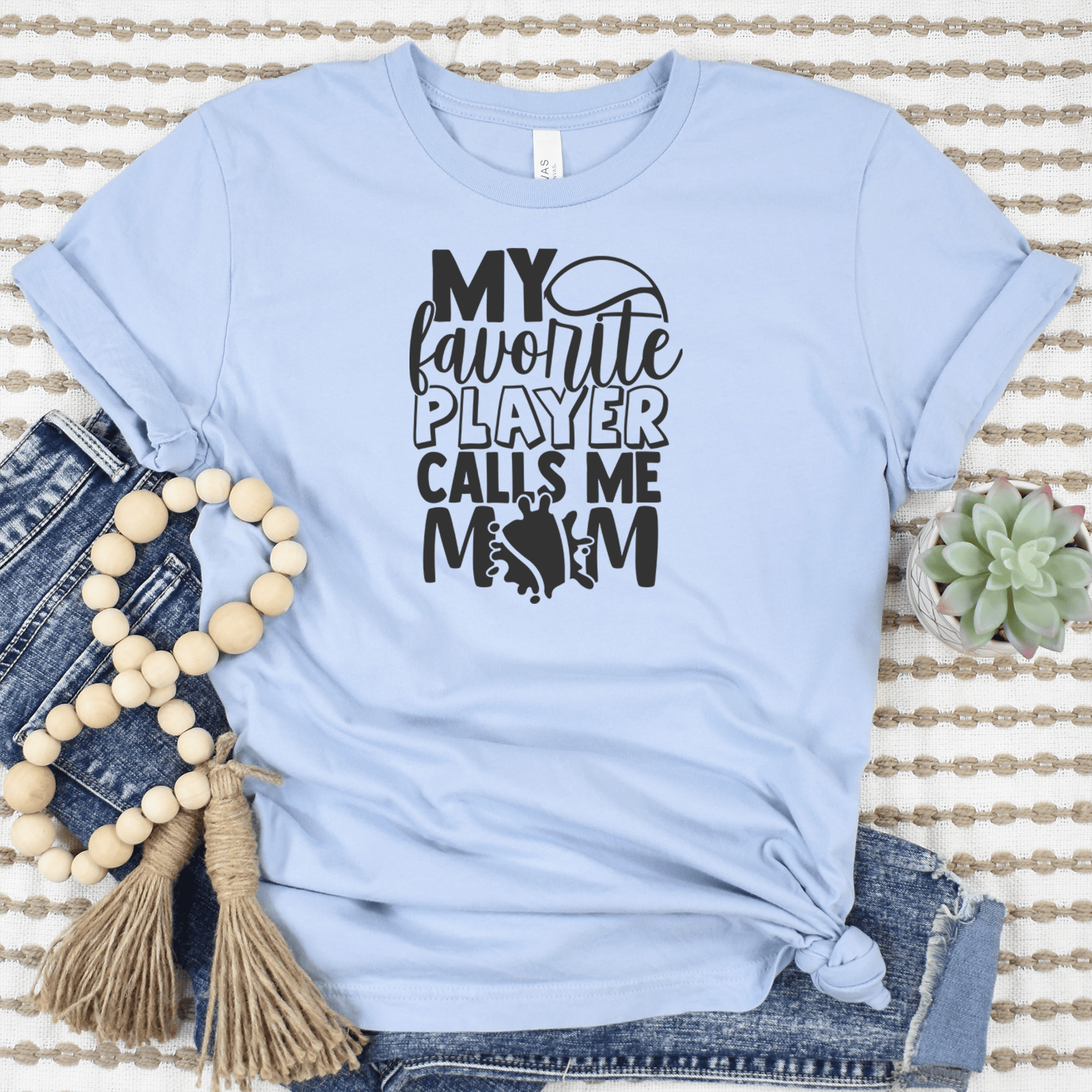 Womens Light Blue T Shirt with That-Tennis-Player-Calls-Me-Mom design