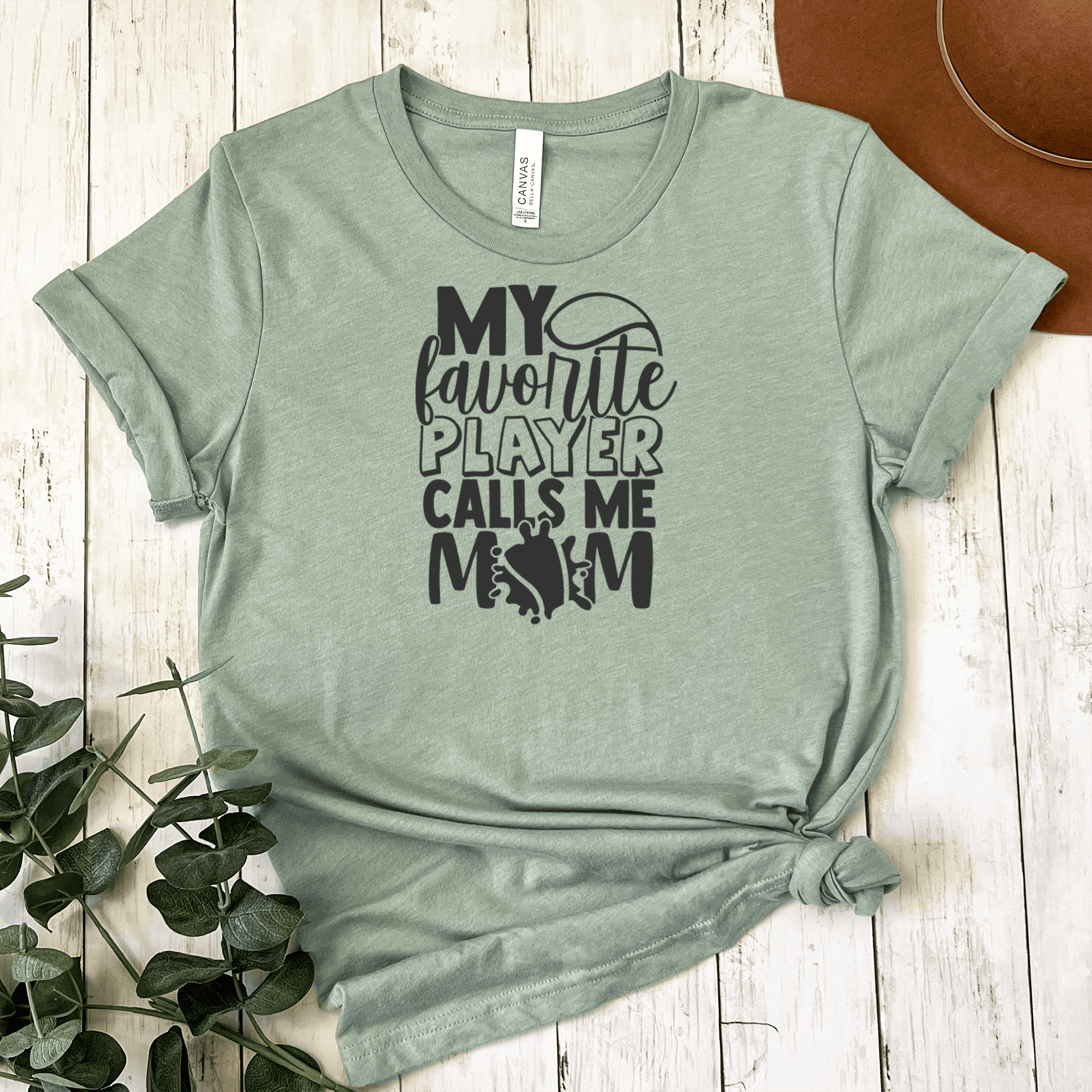 Womens Light Green T Shirt with That-Tennis-Player-Calls-Me-Mom design