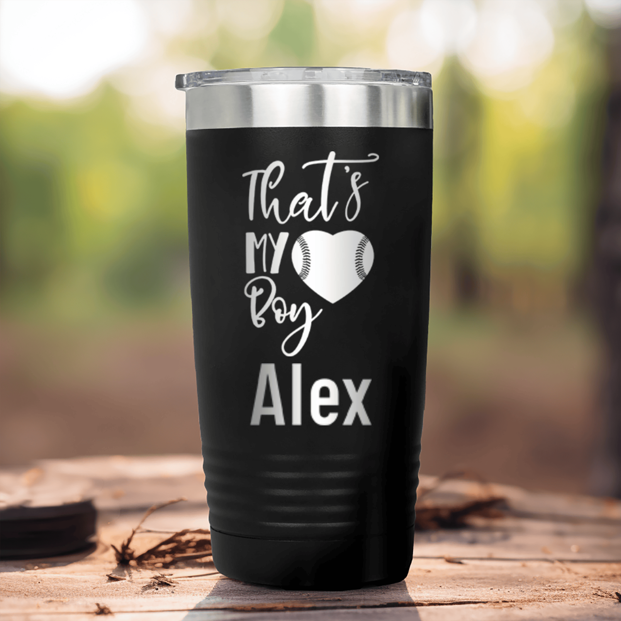 Black Baseball Mom Tumbler With Thats My Baseball Boy Design