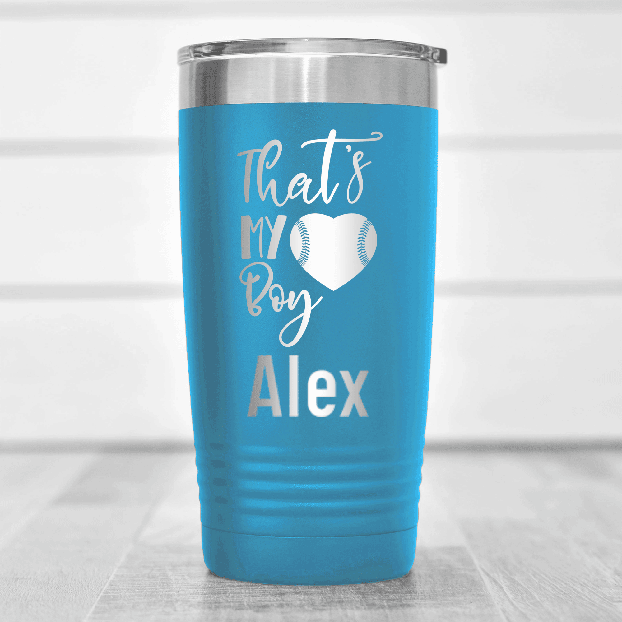 Light Blue Baseball Mom Tumbler With Thats My Baseball Boy Design