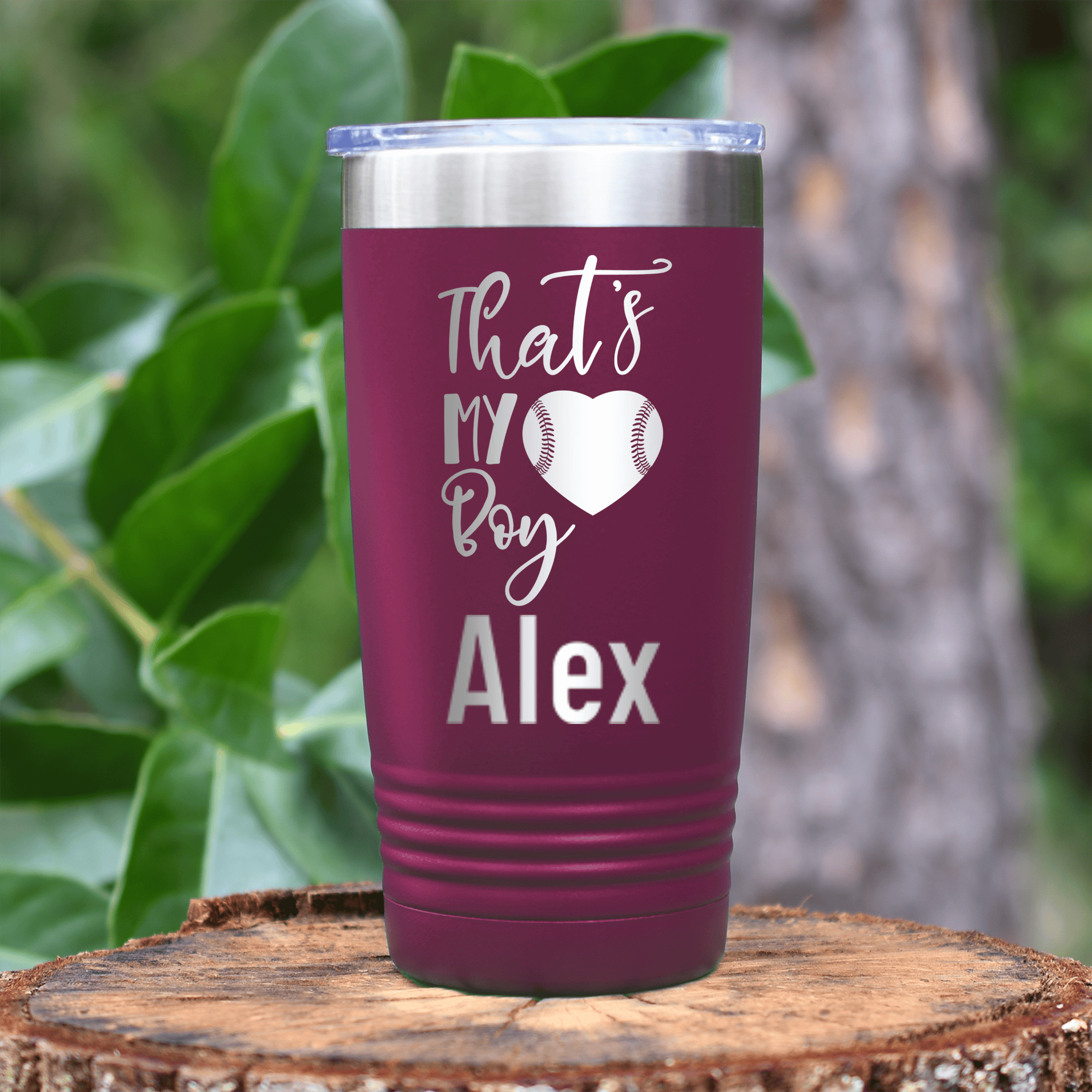 Maroon Baseball Mom Tumbler With Thats My Baseball Boy Design