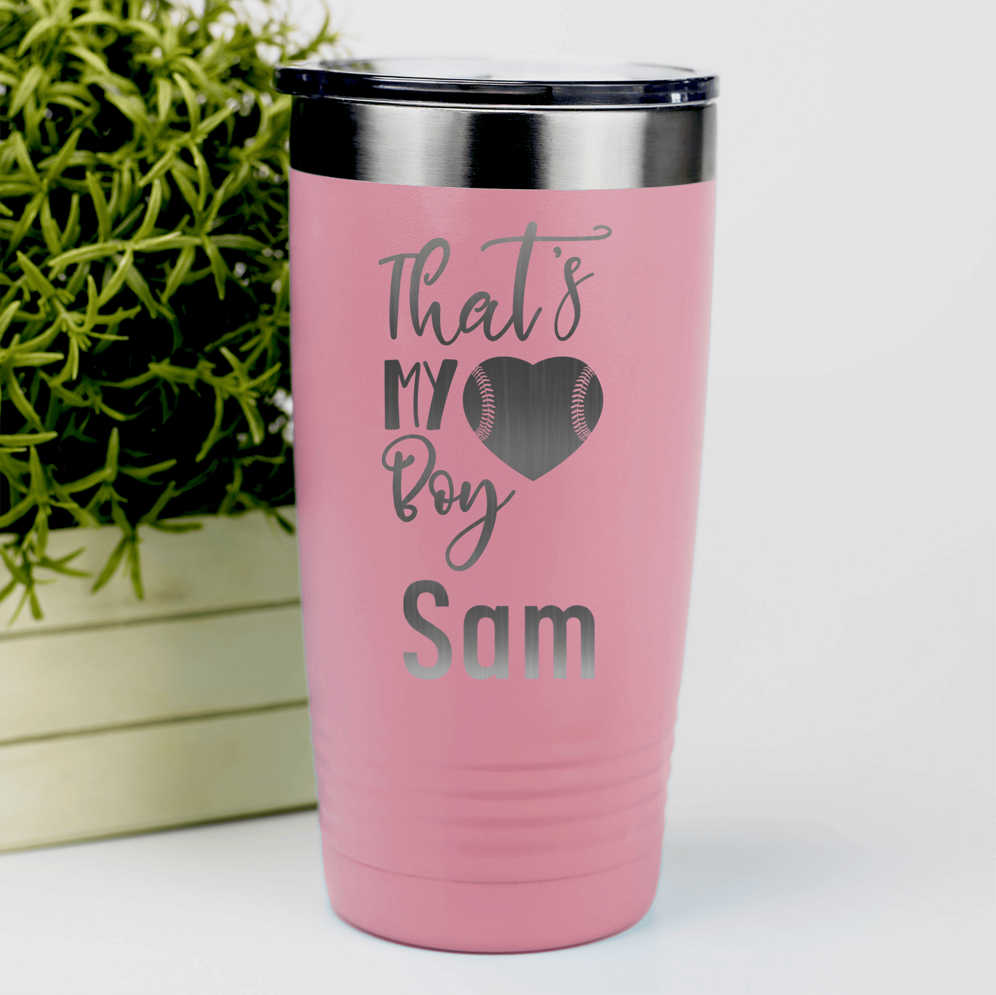 Salmon Baseball Mom Tumbler With Thats My Baseball Boy Design