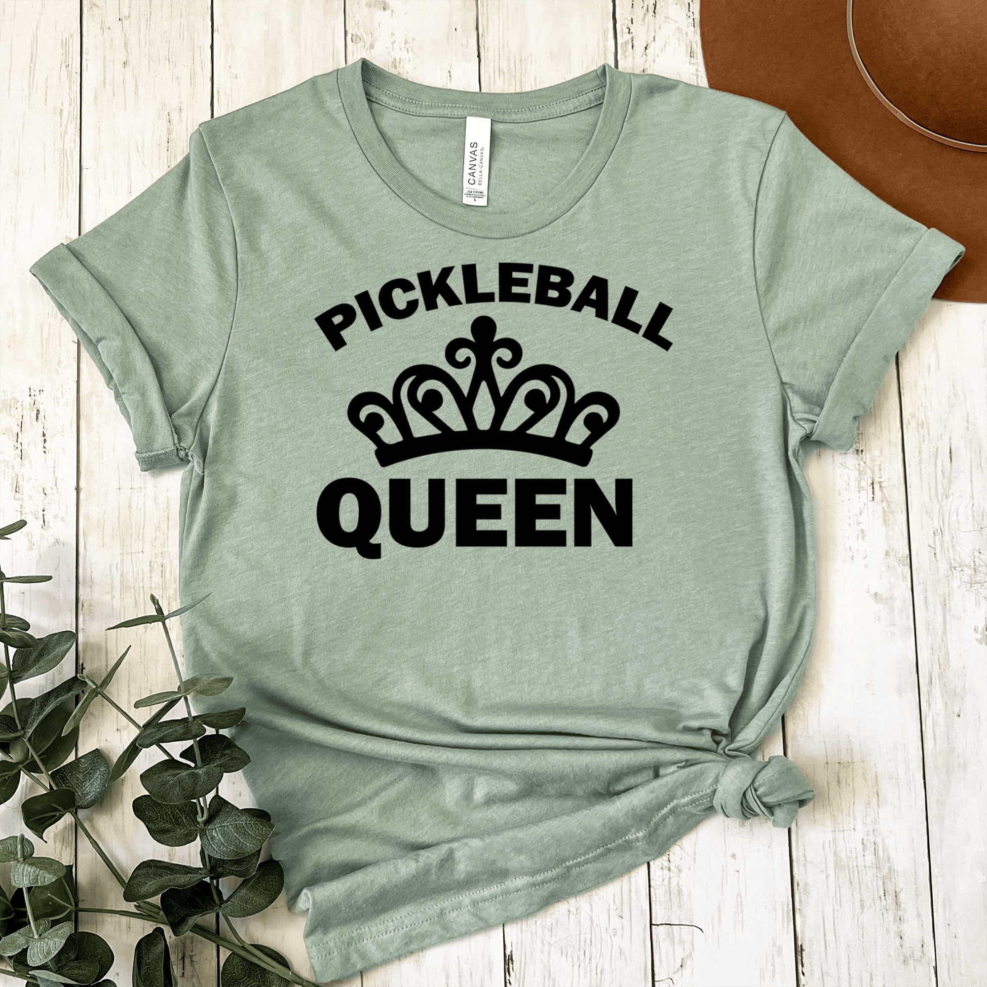 Womens Light Green T Shirt with The-Pickleball-Queen design