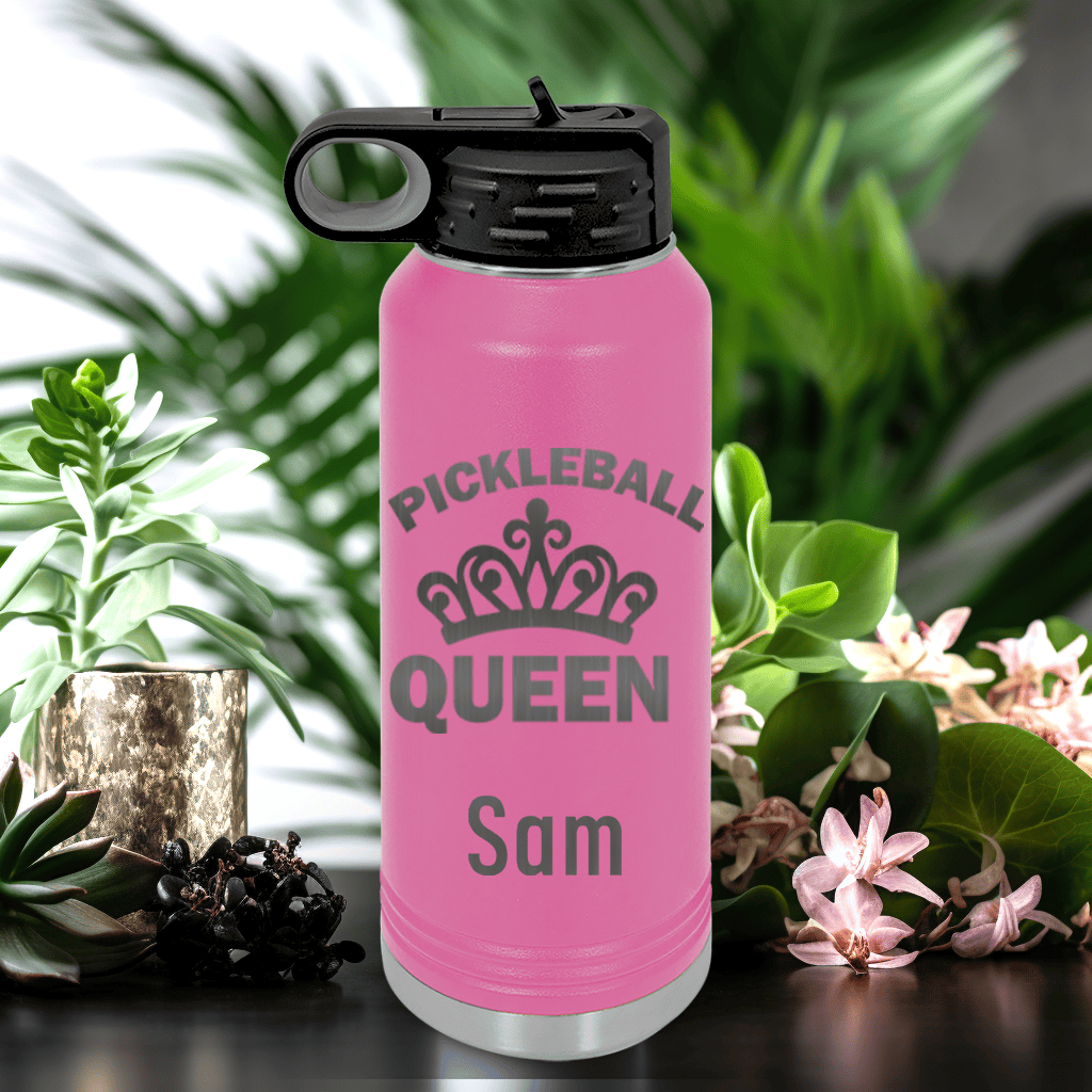 Pink Pickleball Water Bottle With The Pickleball Queen Design