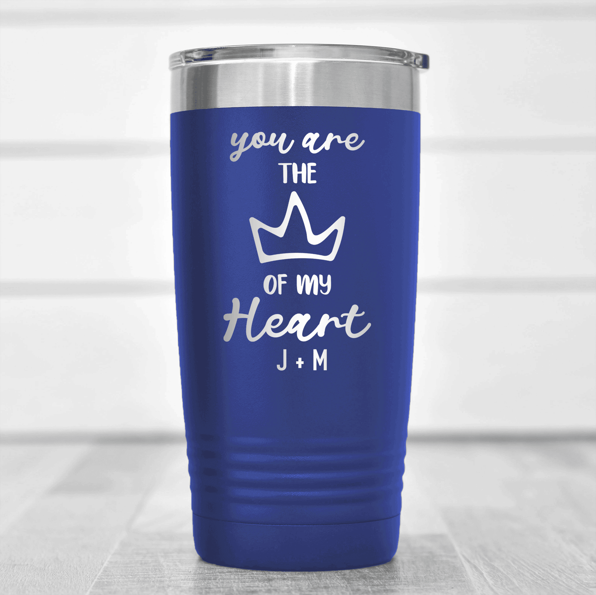 Blue Valentines Day Tumbler With The Queen Of My Heart Design