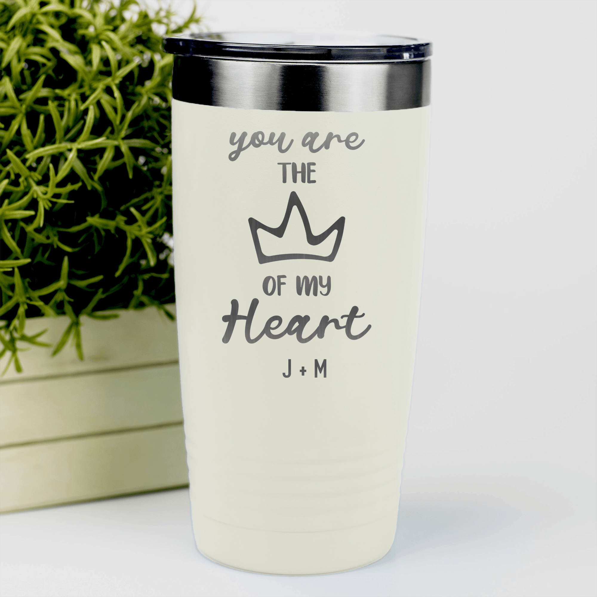 White Valentines Day Tumbler With The Queen Of My Heart Design