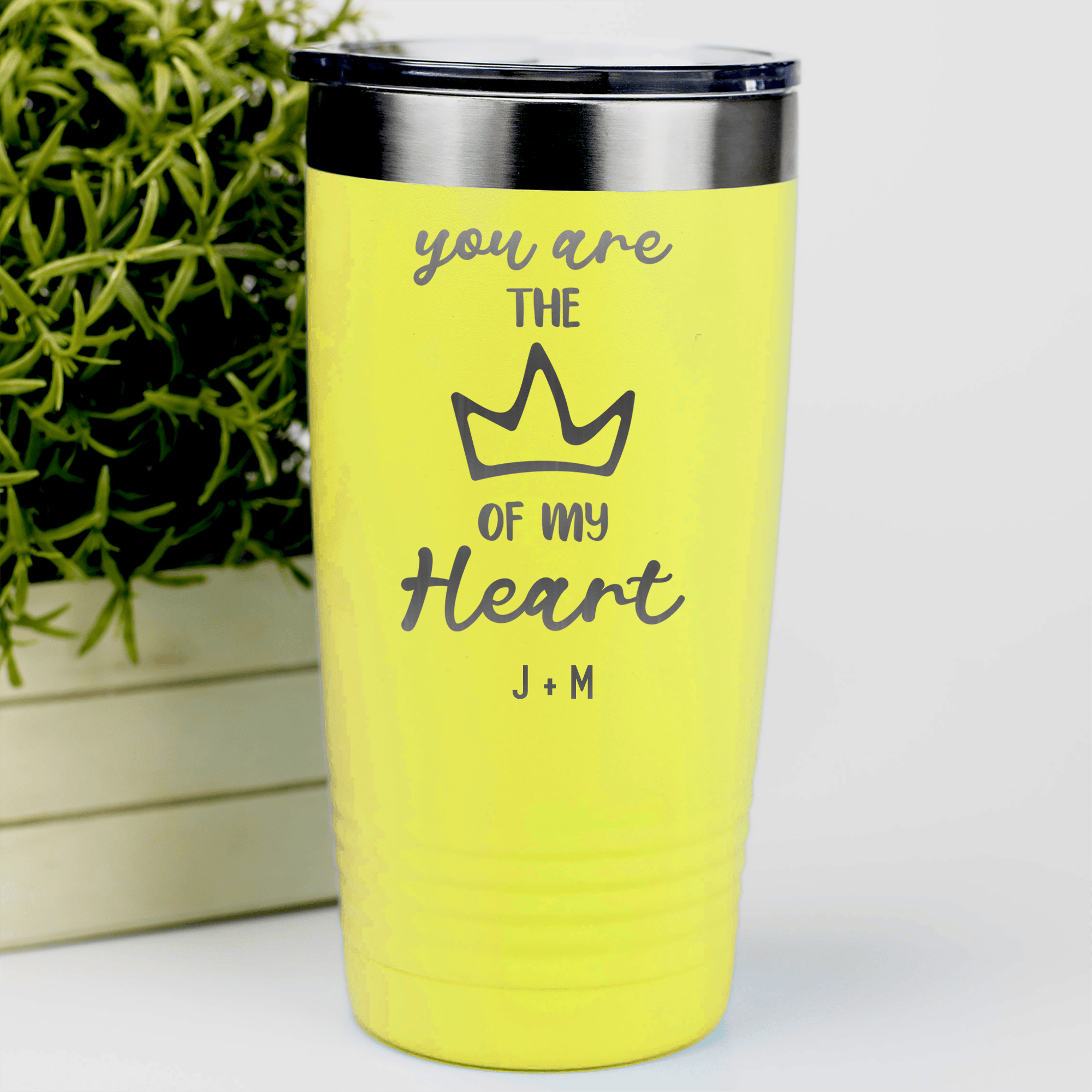 Yellow Valentines Day Tumbler With The Queen Of My Heart Design