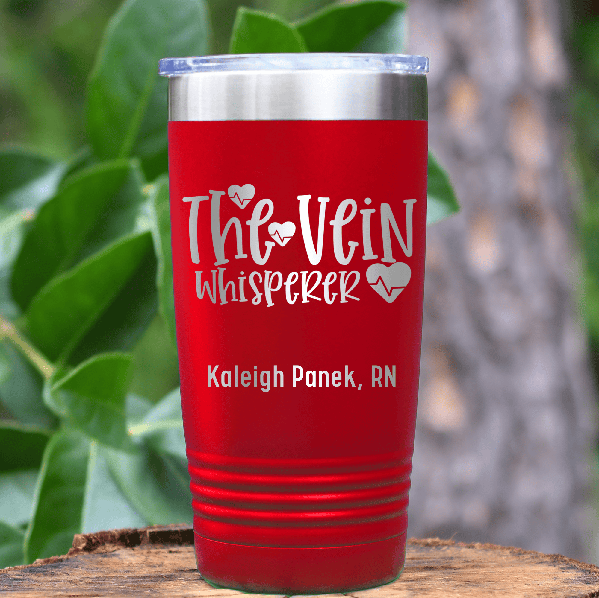 Red Nurse Tumbler With The Vein Whisperer Design