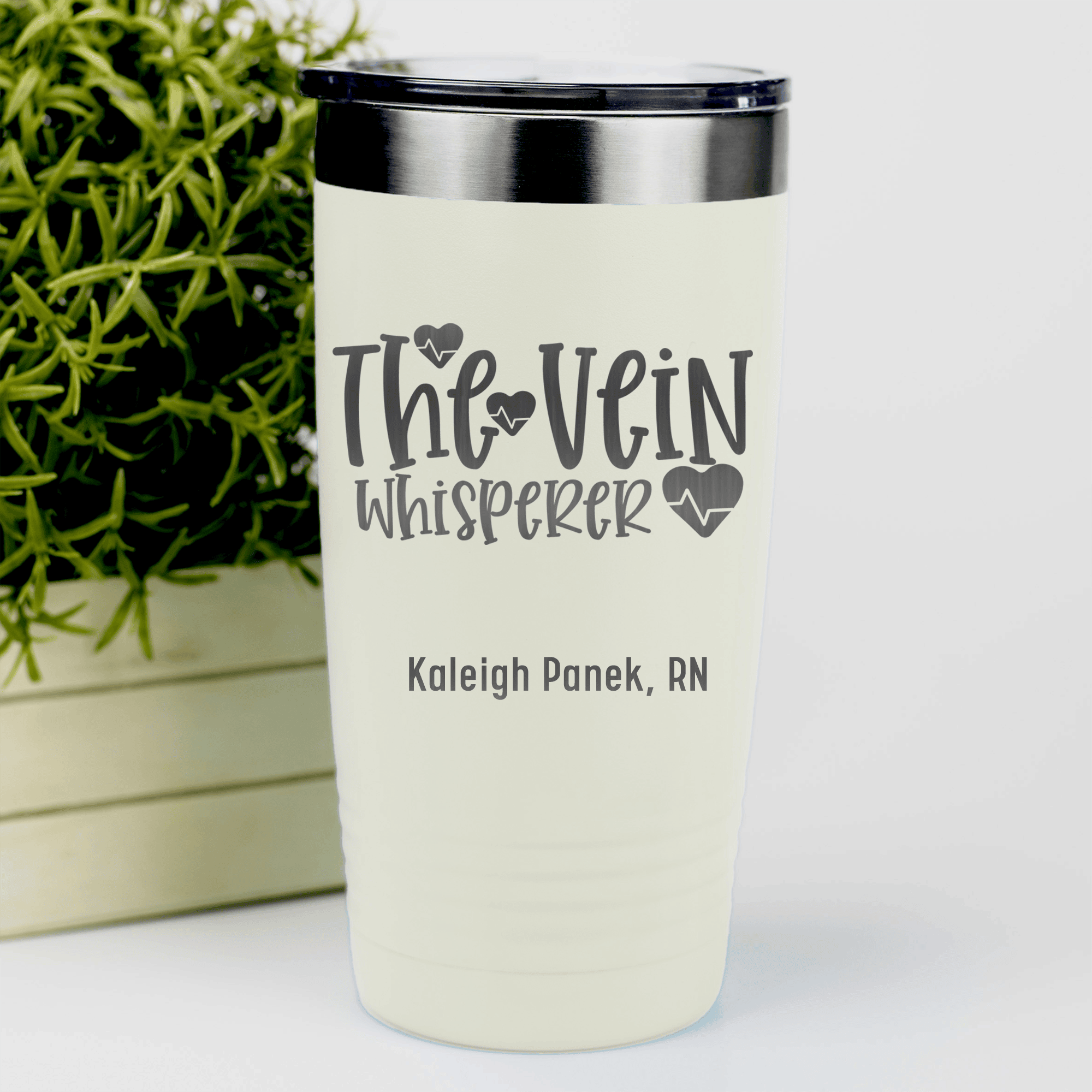 White Nurse Tumbler With The Vein Whisperer Design