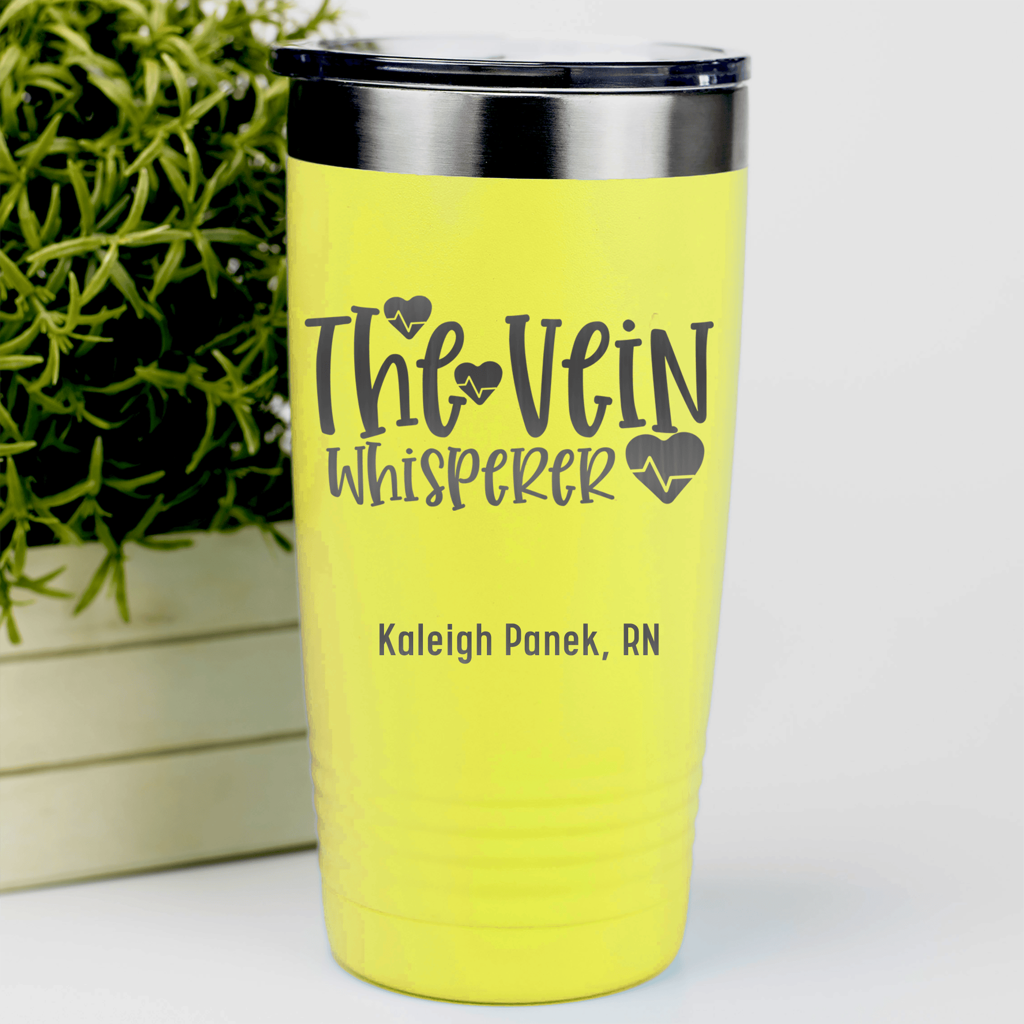 Yellow Nurse Tumbler With The Vein Whisperer Design