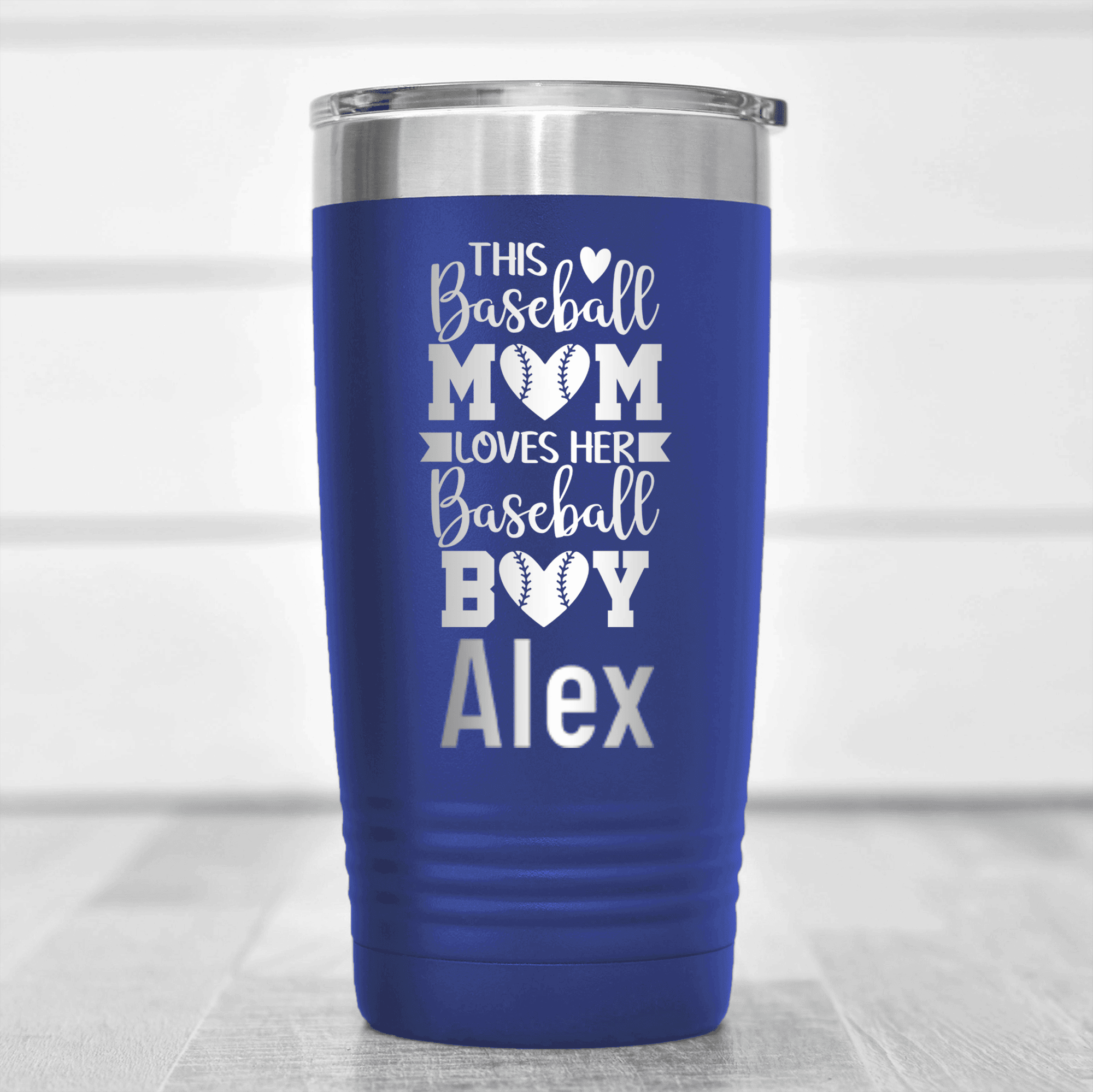 Blue Baseball Mom Tumbler With This Baseball Mom Loves Her Son Design