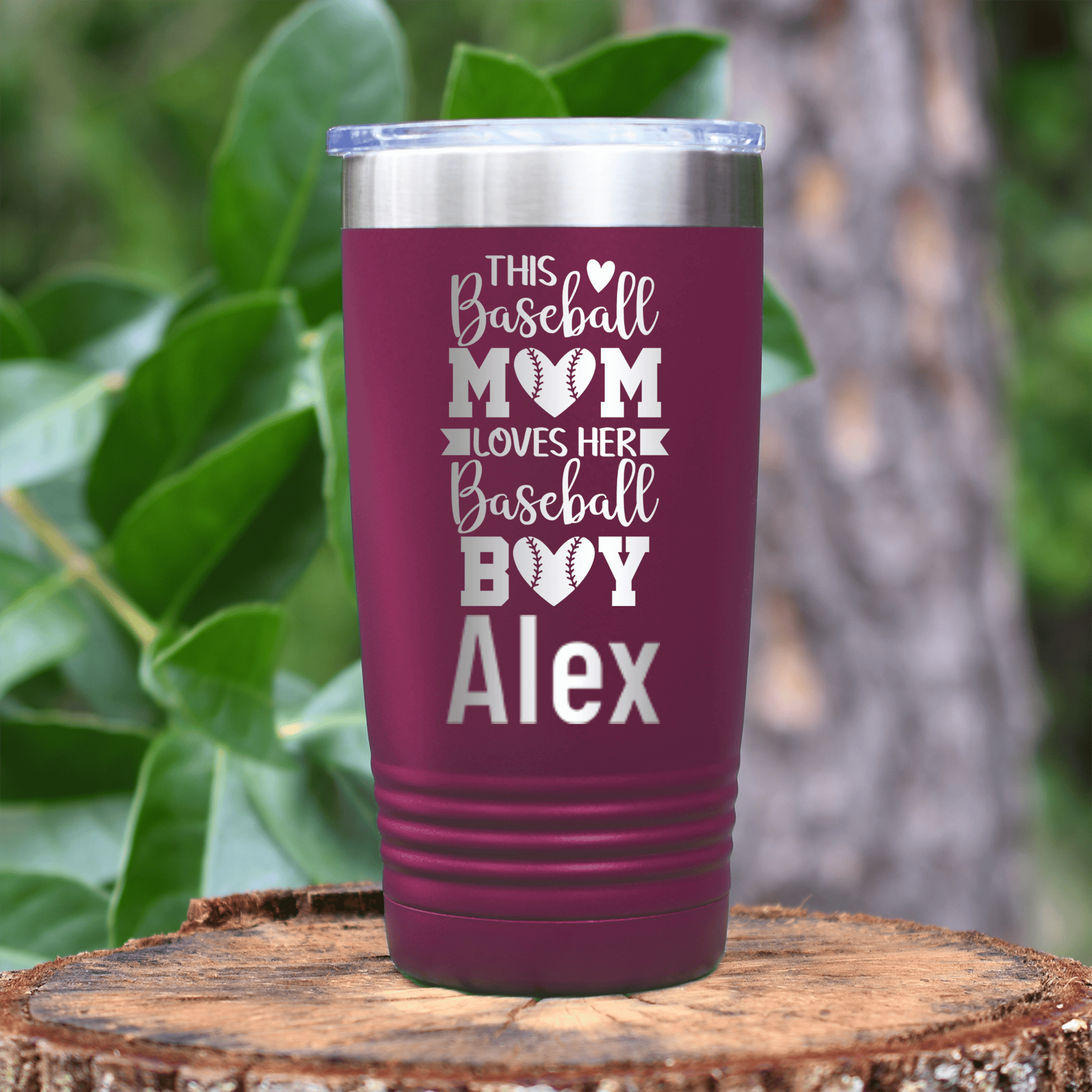 Maroon Baseball Mom Tumbler With This Baseball Mom Loves Her Son Design