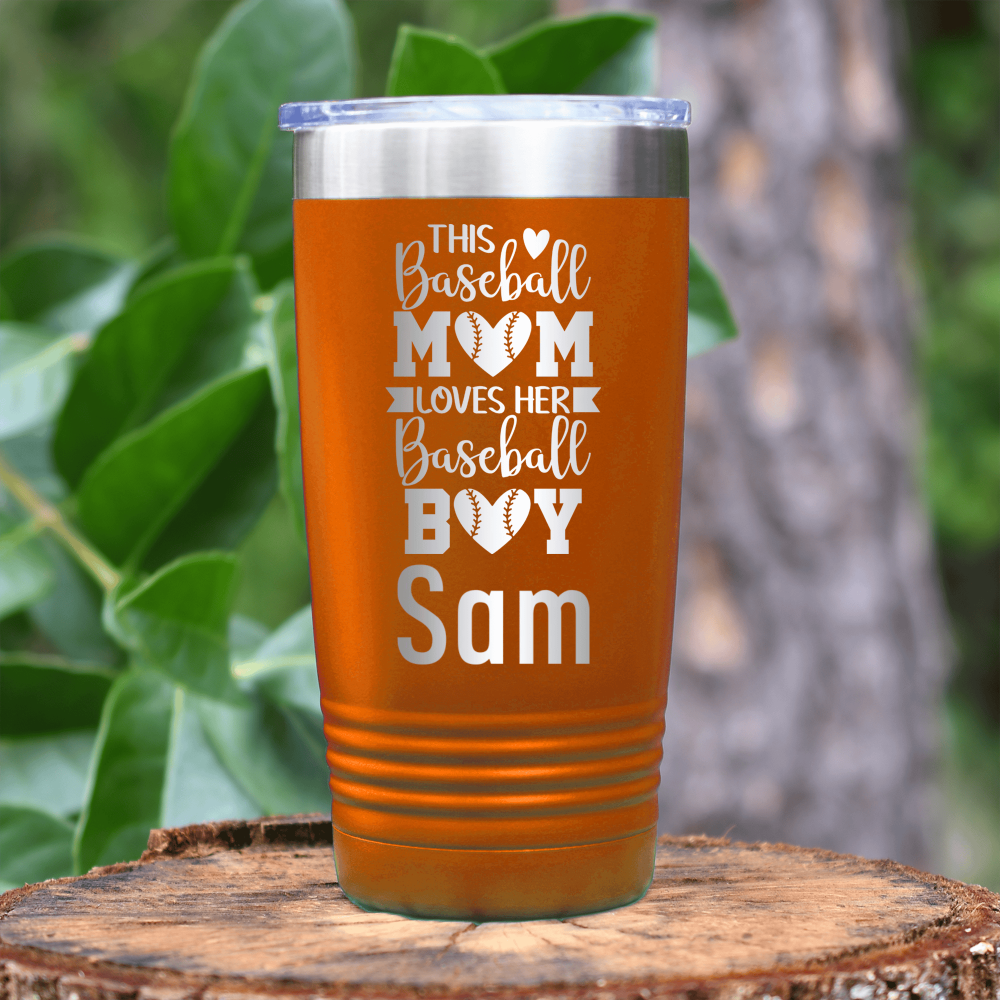 Orange Baseball Mom Tumbler With This Baseball Mom Loves Her Son Design