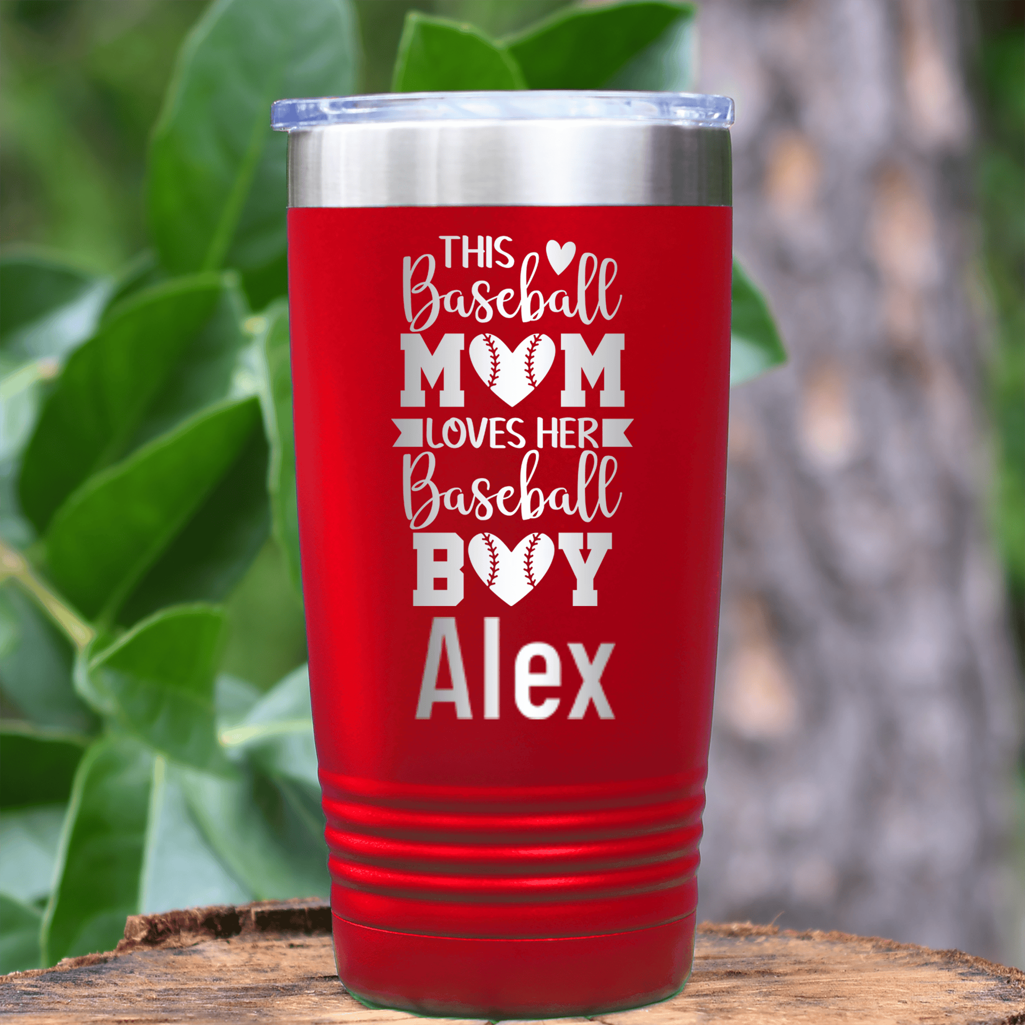 Red Baseball Mom Tumbler With This Baseball Mom Loves Her Son Design