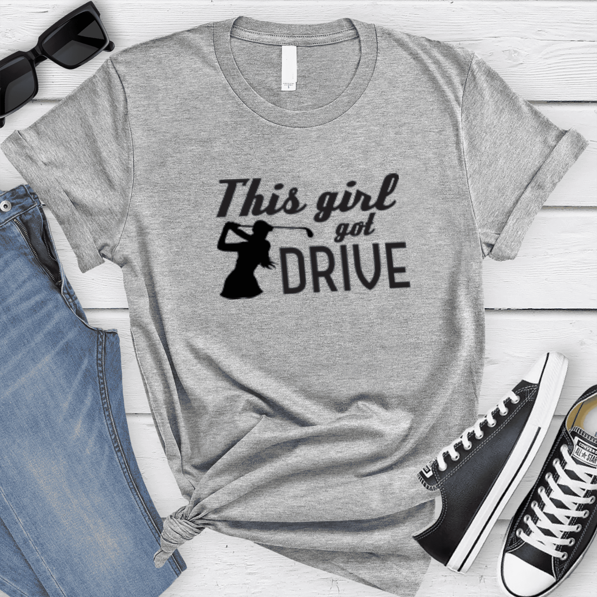 Womens Grey T Shirt with This-Girl-Can-Drive design