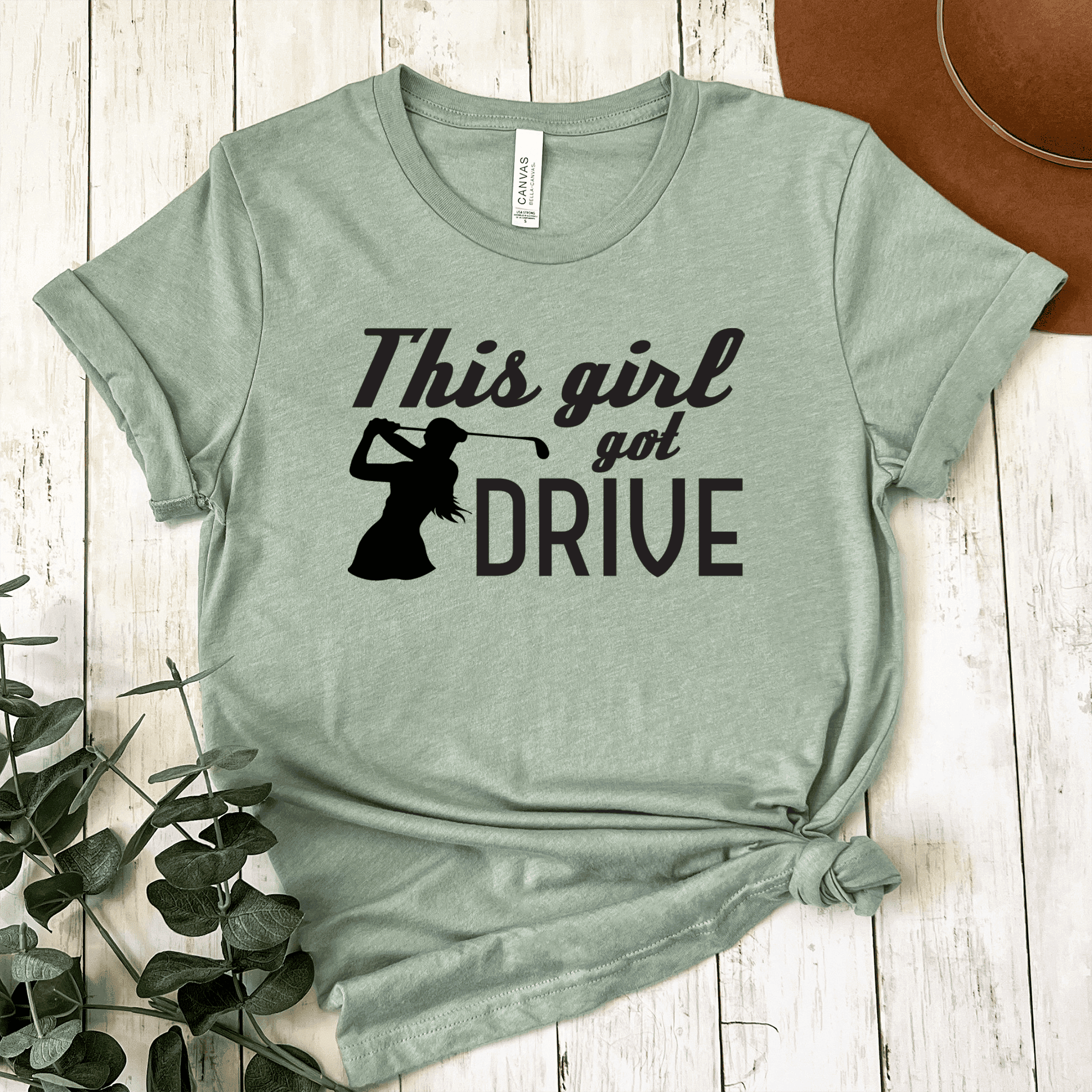 Womens Light Green T Shirt with This-Girl-Can-Drive design