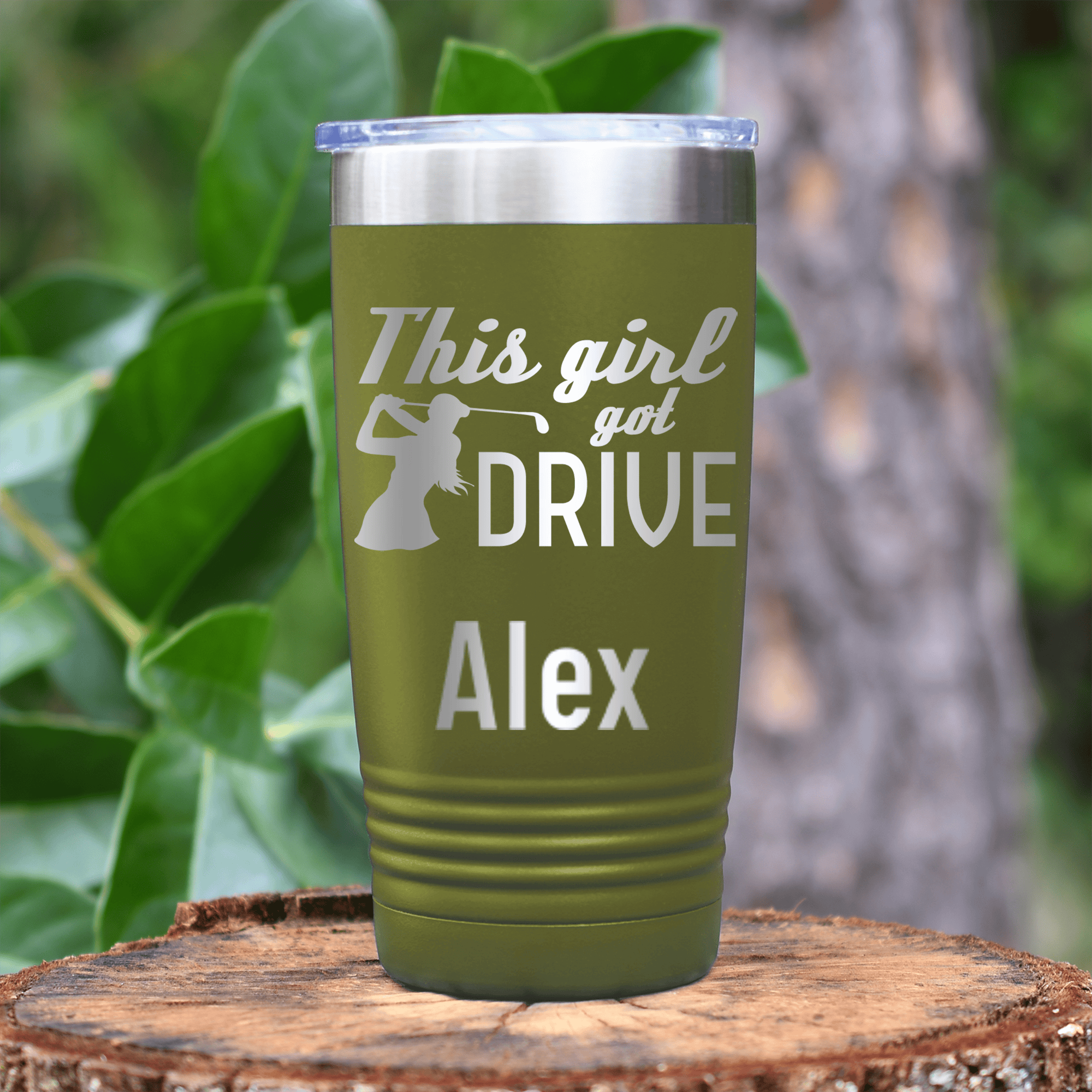 Military Green Golf Gifts For Her Tumbler With This Girl Can Drive Design