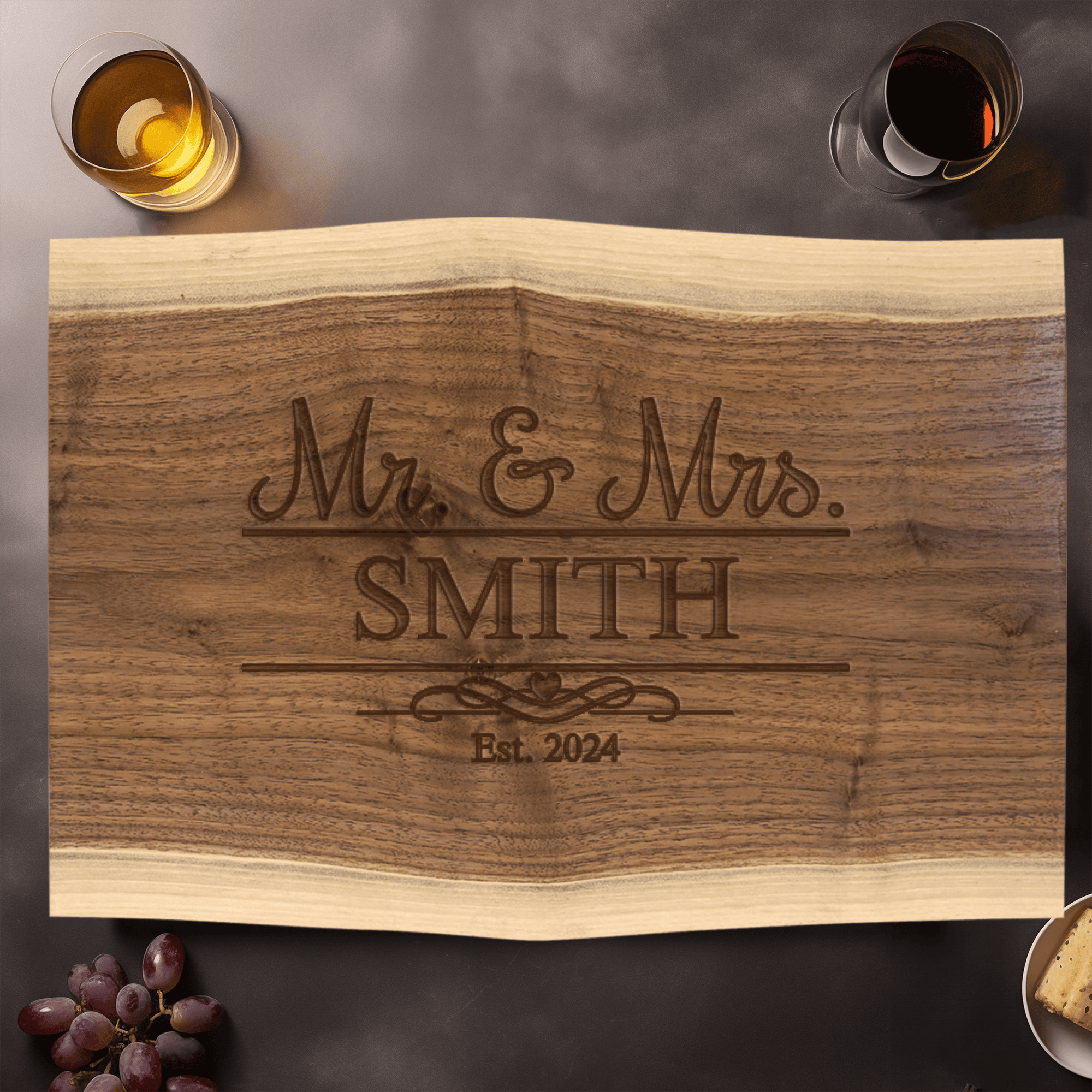 Anniversary Black Walnut Cutting Board With Timeless Bonds Design