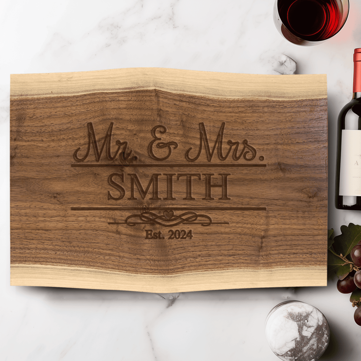 Anniversary Black Walnut Cutting Board With Timeless Bonds Design